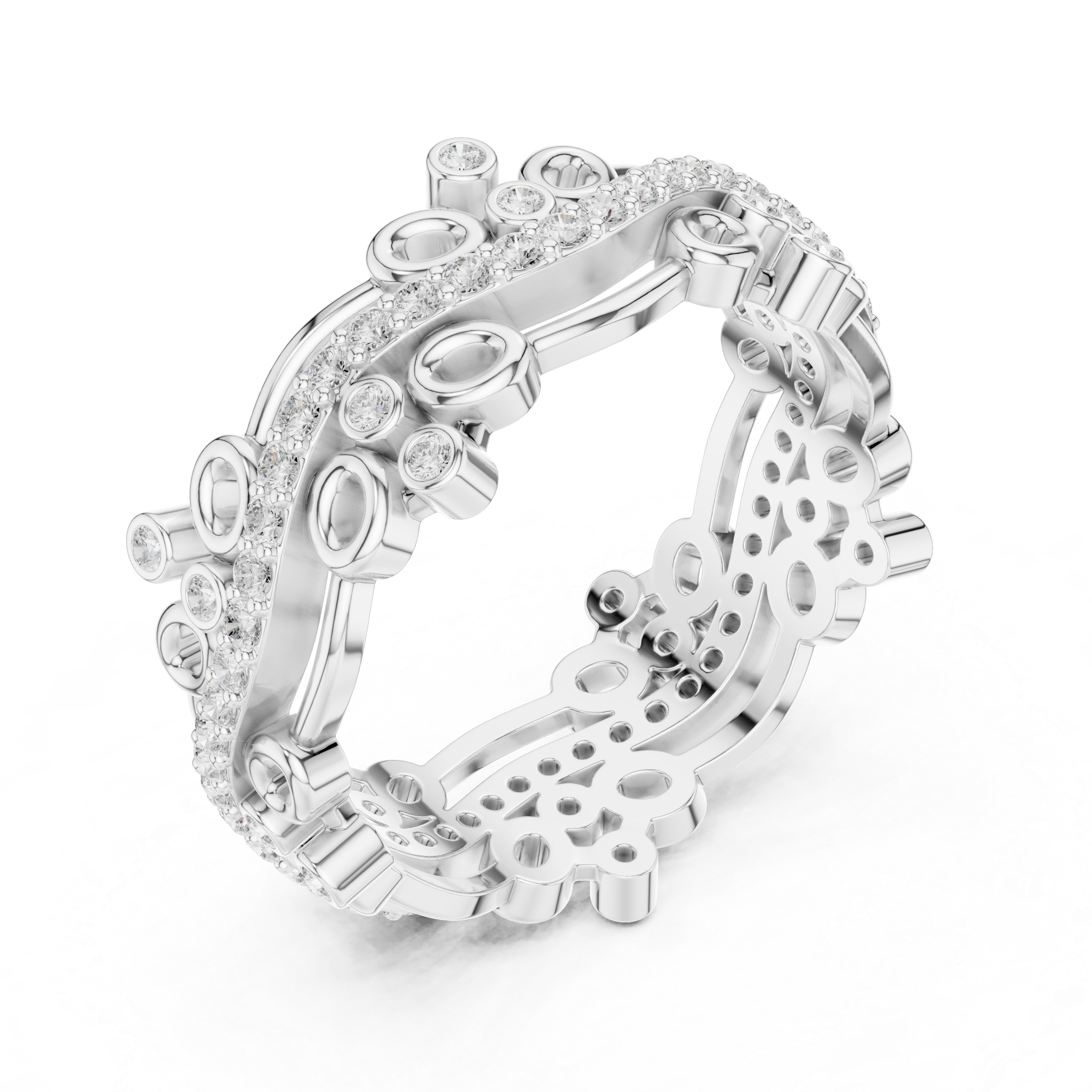 Abstract Diamond Eternity Band Ring – Modern Openwork Designer Statement Ring