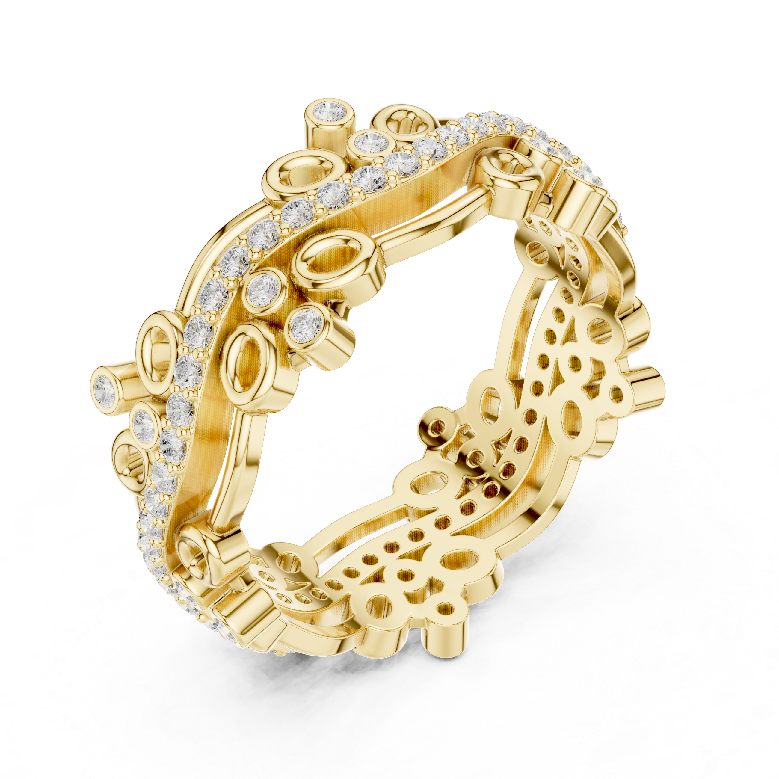 Abstract Diamond Eternity Band Ring – Modern Openwork Designer Statement Ring