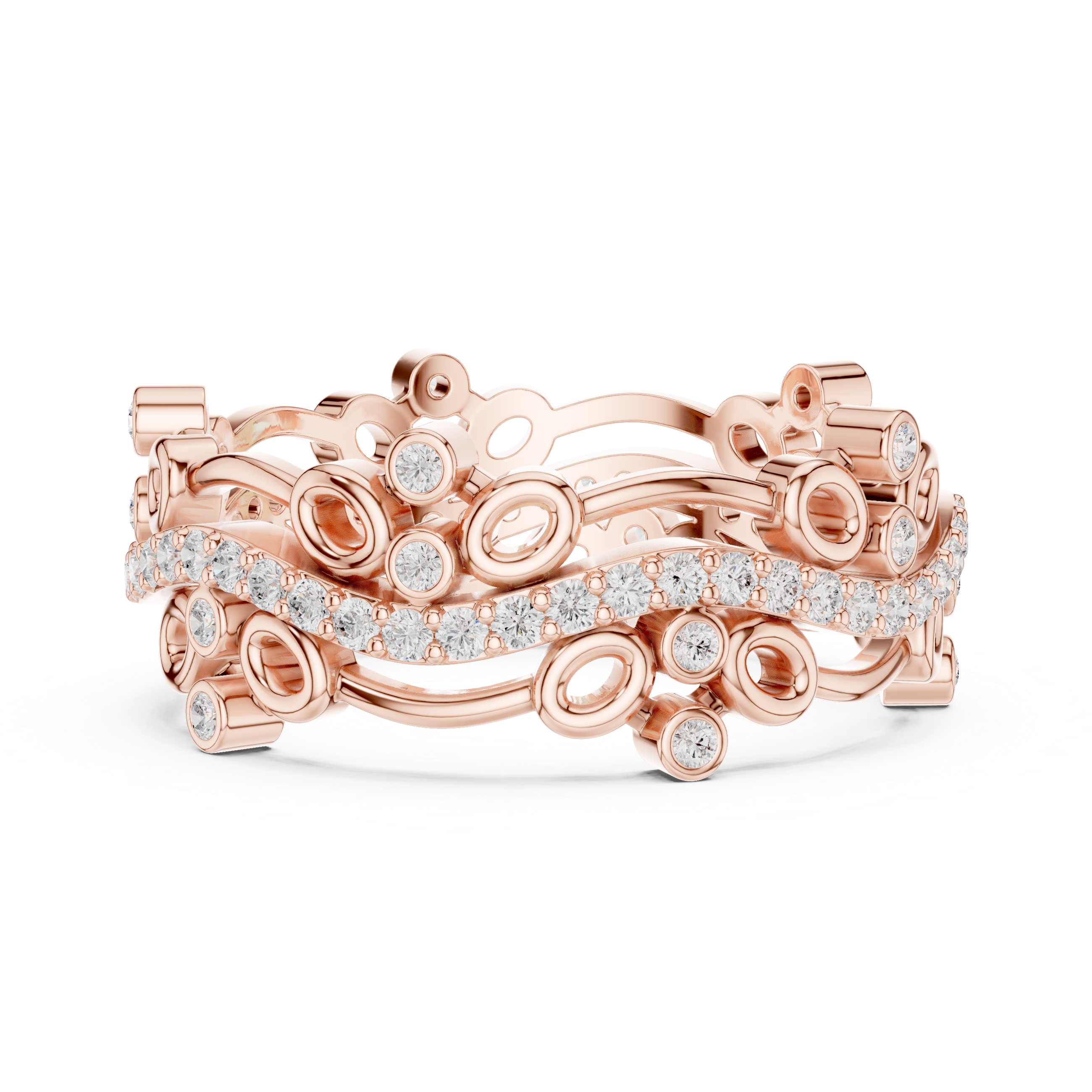 Abstract Diamond Eternity Band Ring – Modern Openwork Designer Statement Ring