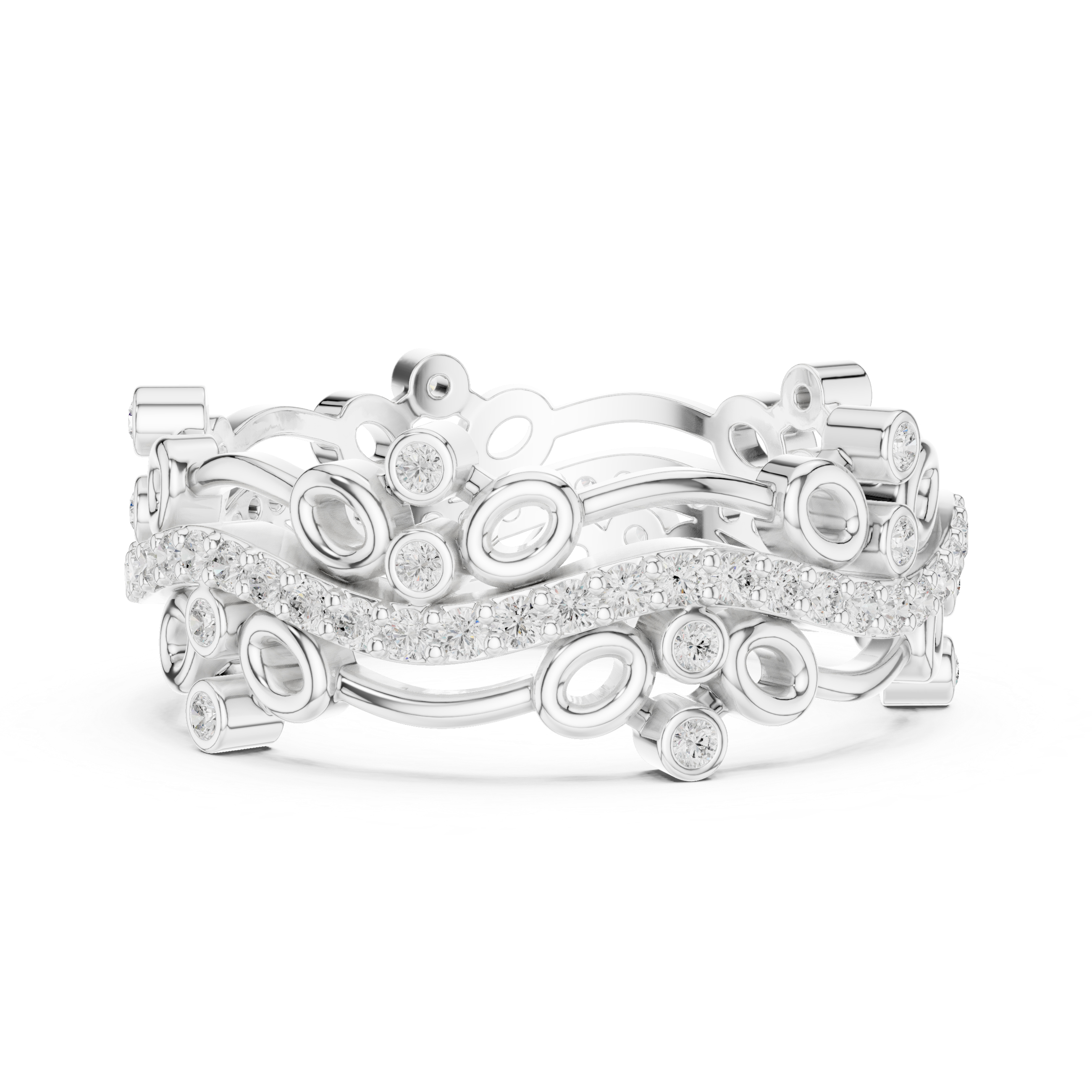Abstract Diamond Eternity Band Ring – Modern Openwork Designer Statement Ring