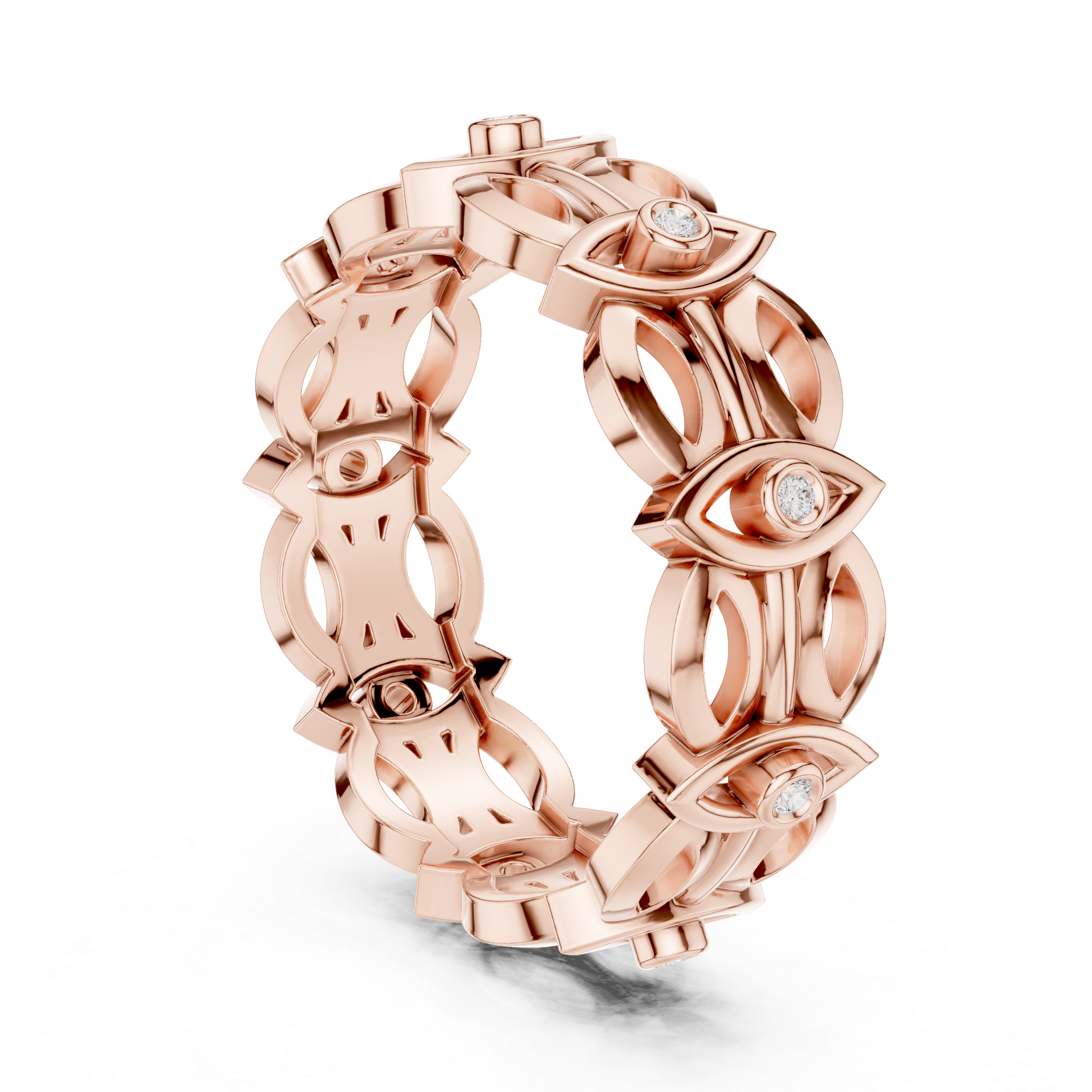 Evil Eye Eternity Band Ring – Geometric Openwork Diamond Protection Ring