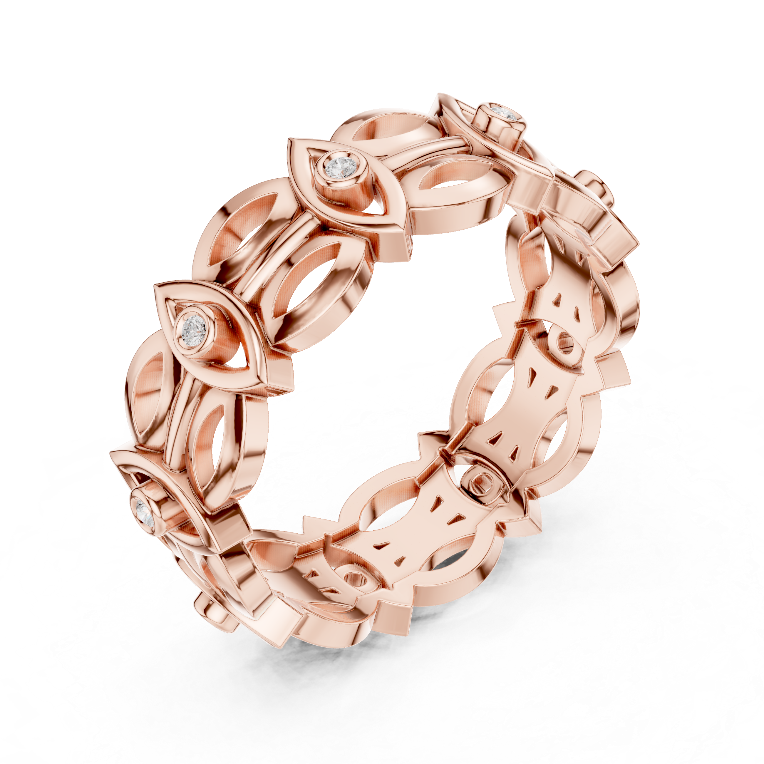 Evil Eye Eternity Band Ring – Geometric Openwork Diamond Protection Ring