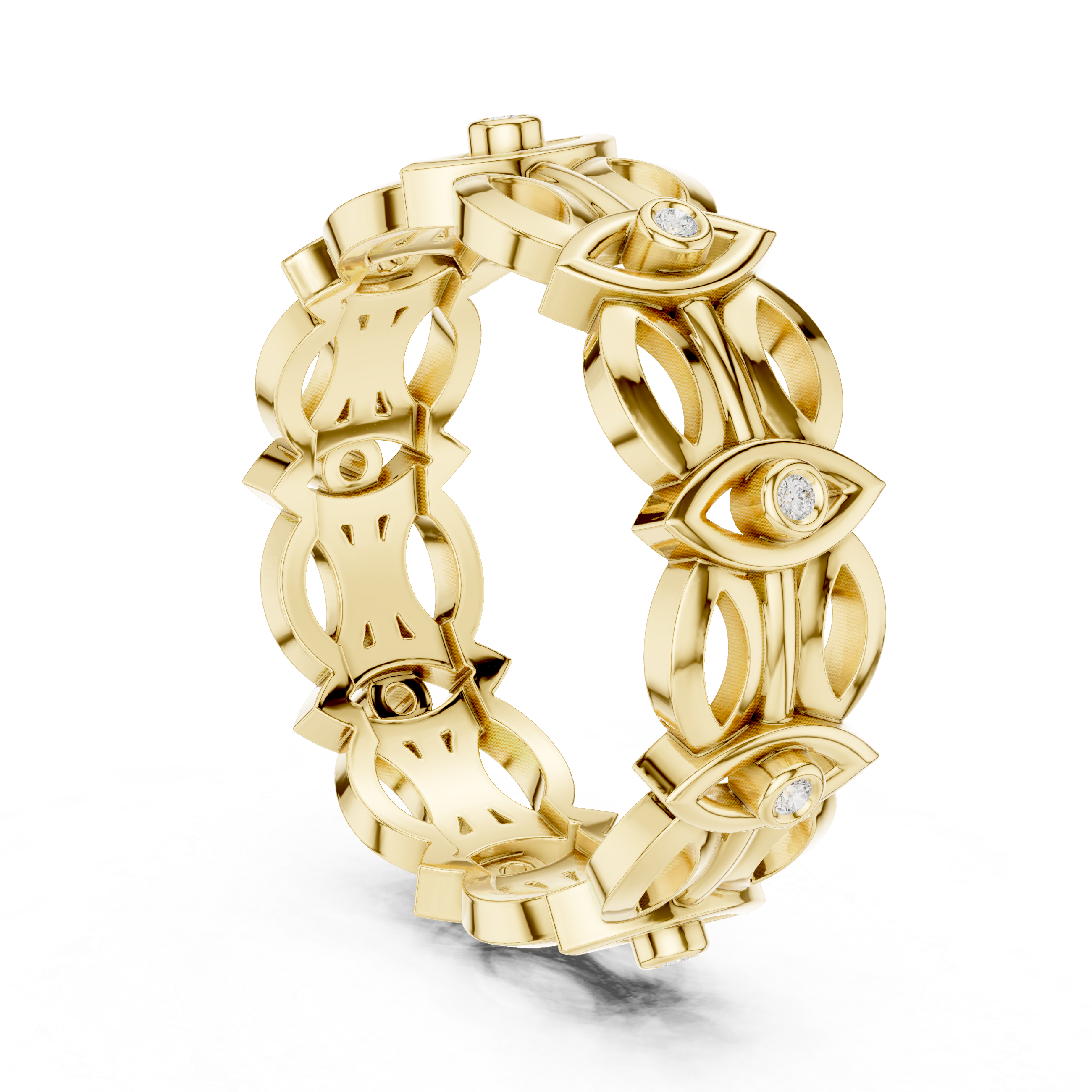 Evil Eye Eternity Band Ring – Geometric Openwork Diamond Protection Ring
