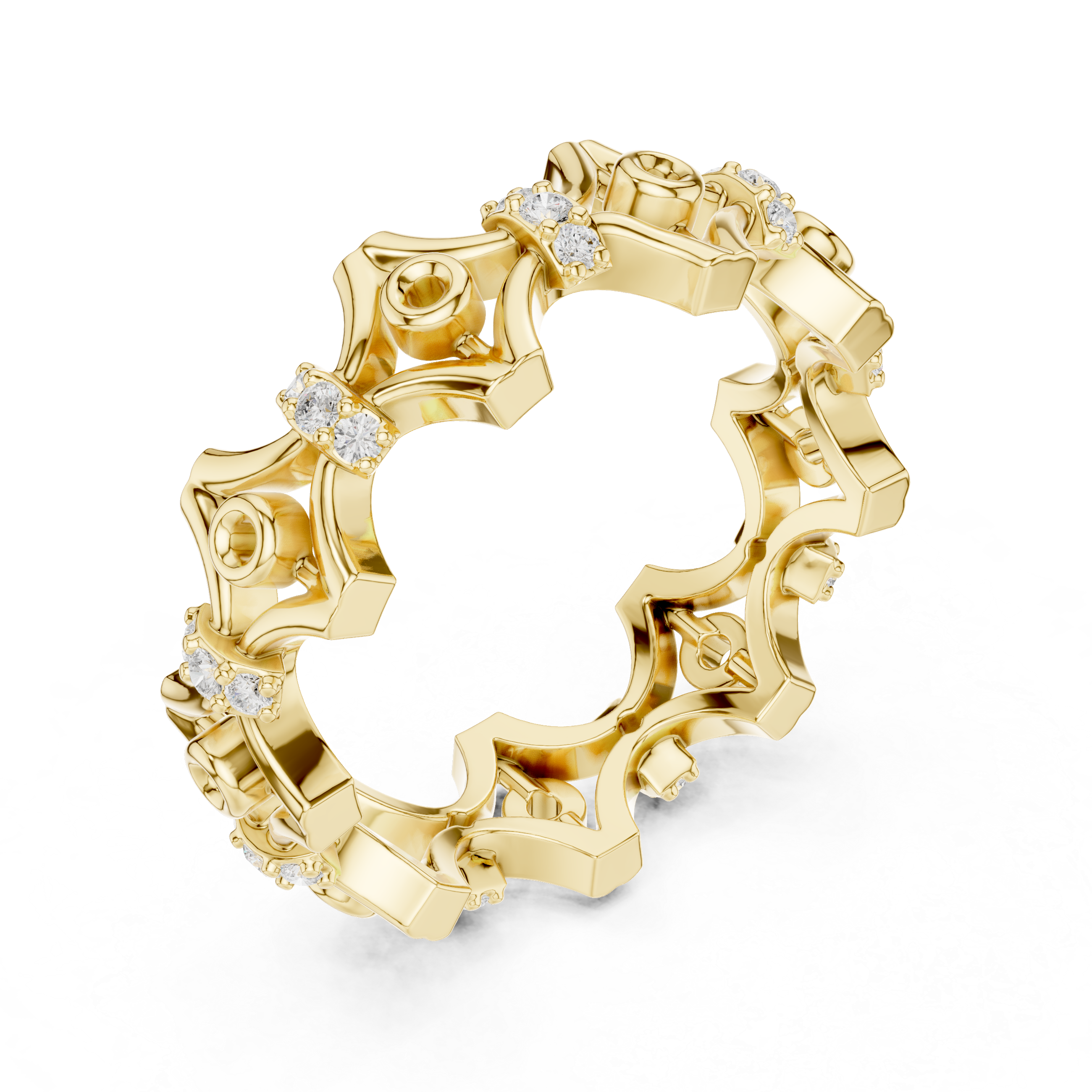 Geometric Openwork Diamond Eternity Ring – Modern Architectural Band Ring