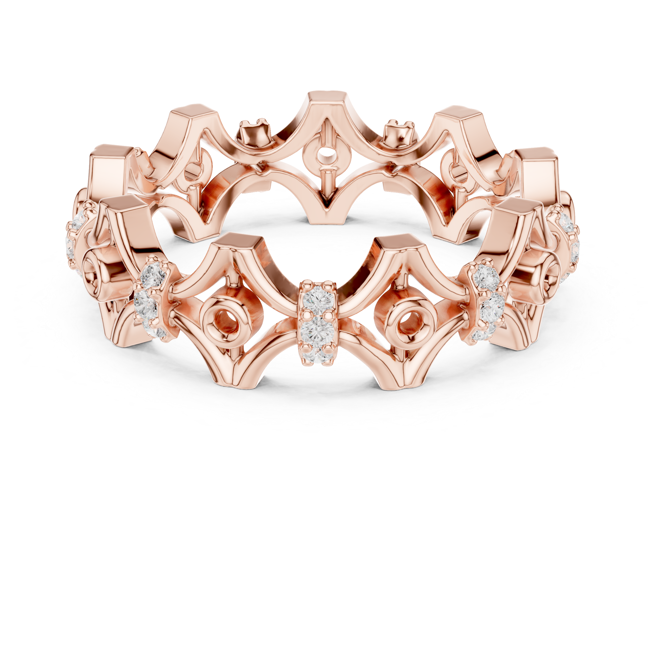 Geometric Openwork Diamond Eternity Ring – Modern Architectural Band Ring