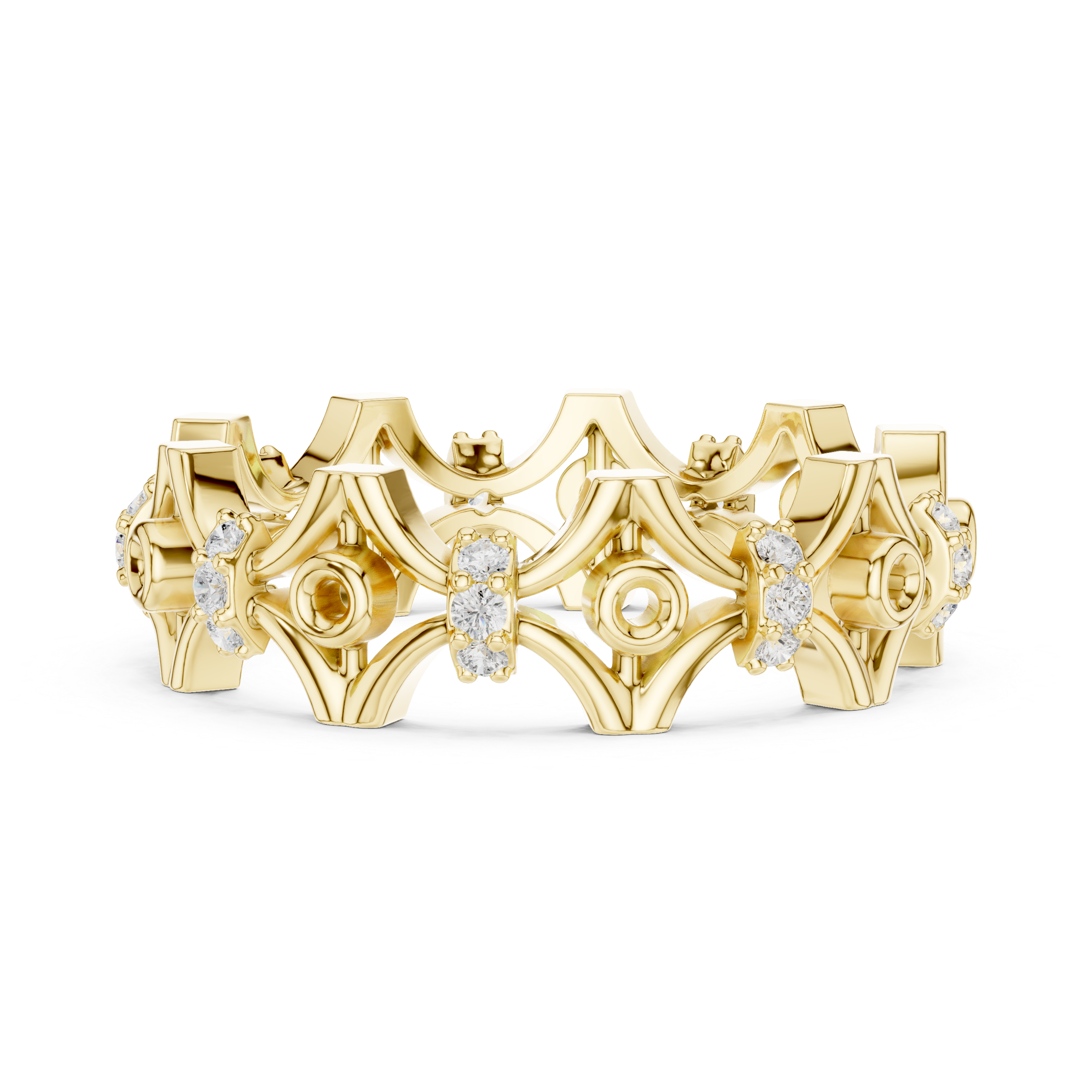 Geometric Openwork Diamond Eternity Ring – Modern Architectural Band Ring