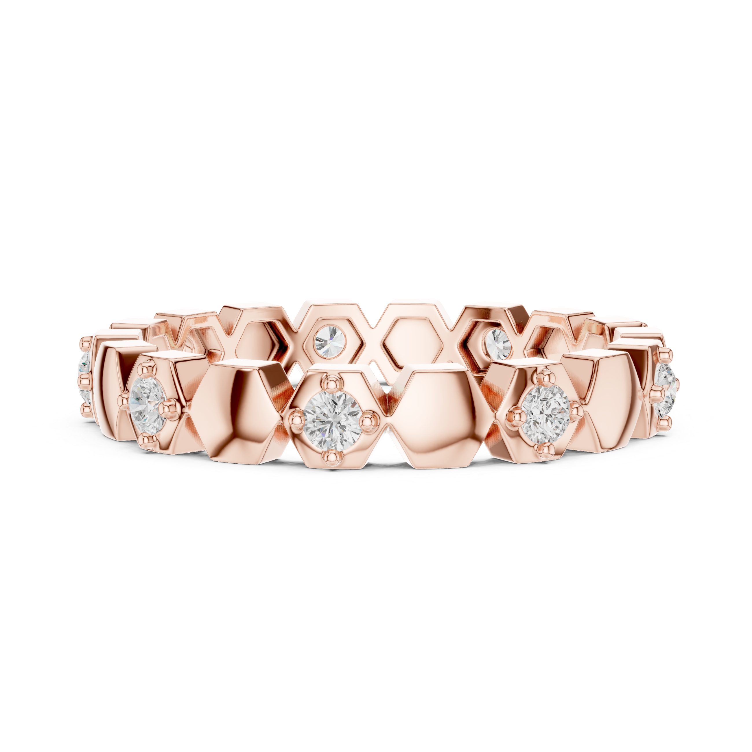 Minimalist Hexagon Diamond Eternity Ring – Modern Geometric Gold Band