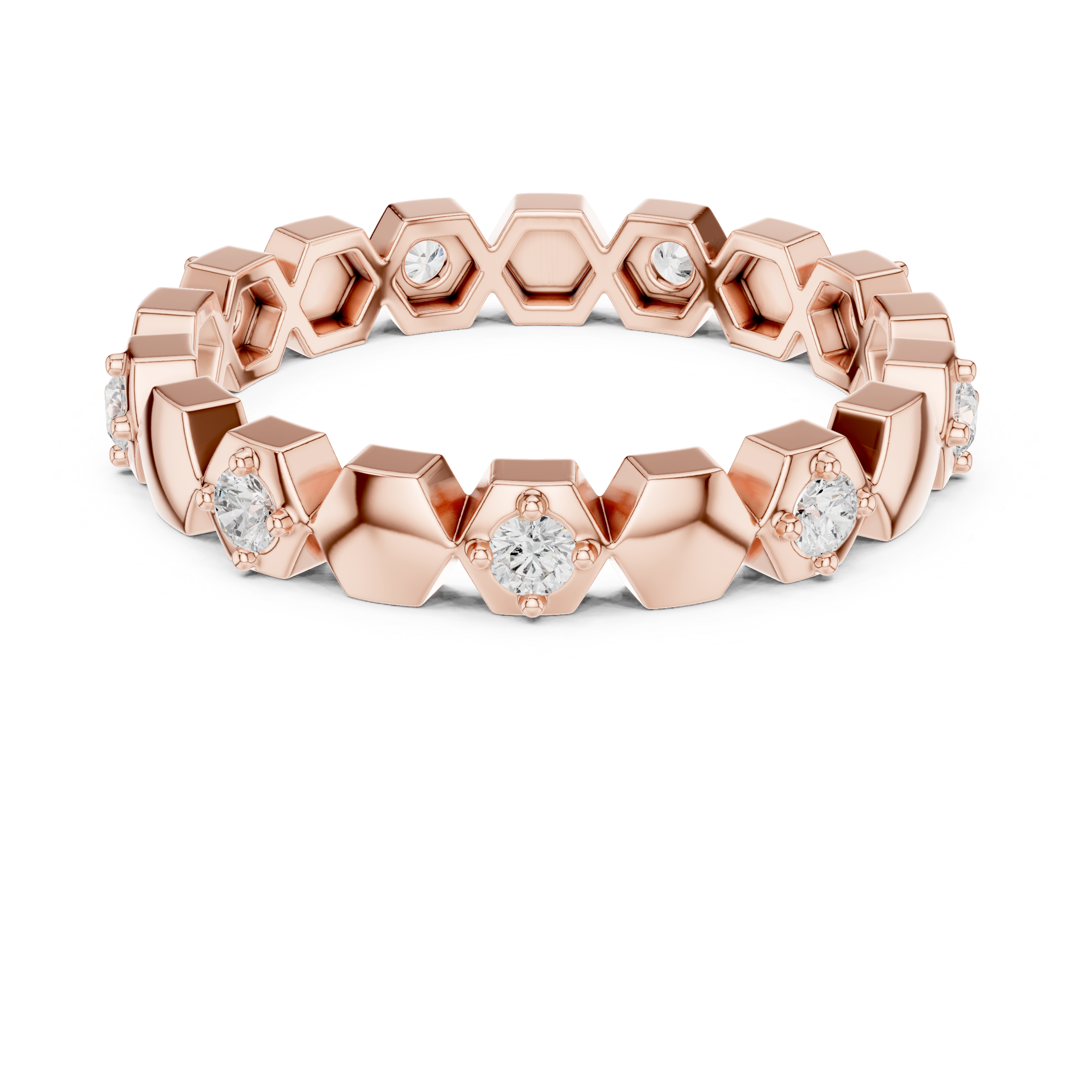 Minimalist Hexagon Diamond Eternity Ring – Modern Geometric Gold Band