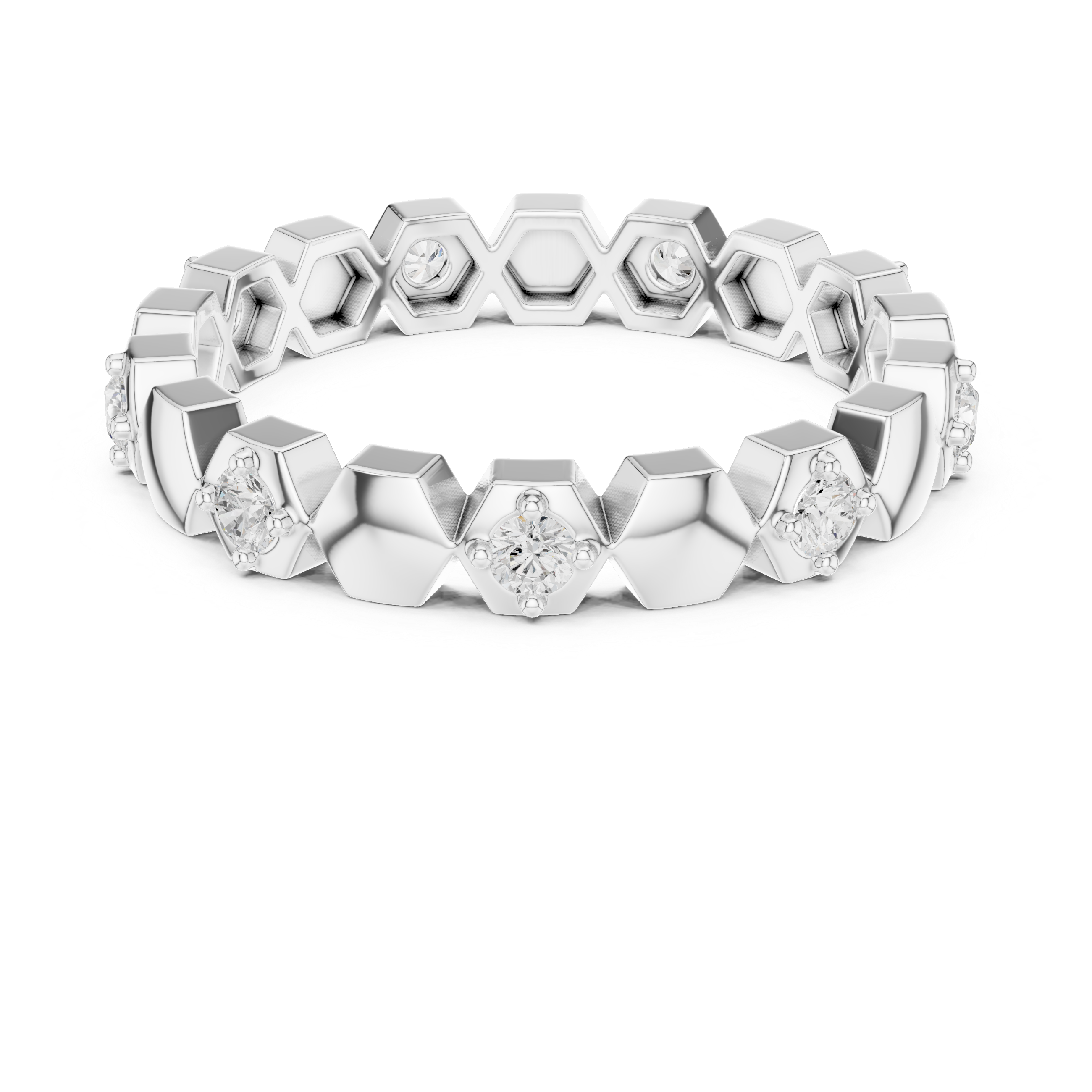 Minimalist Hexagon Diamond Eternity Ring – Modern Geometric Gold Band