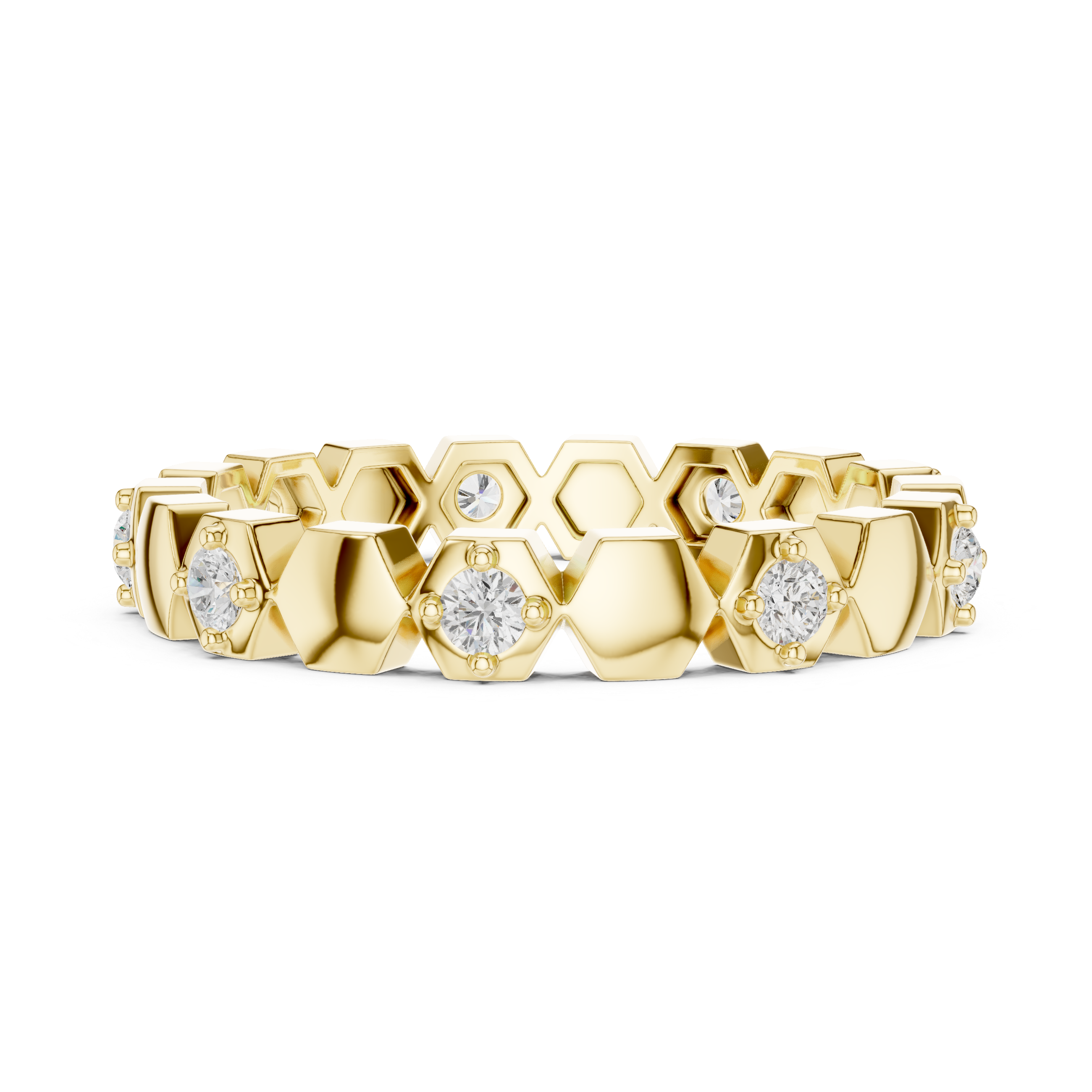 Minimalist Hexagon Diamond Eternity Ring – Modern Geometric Gold Band