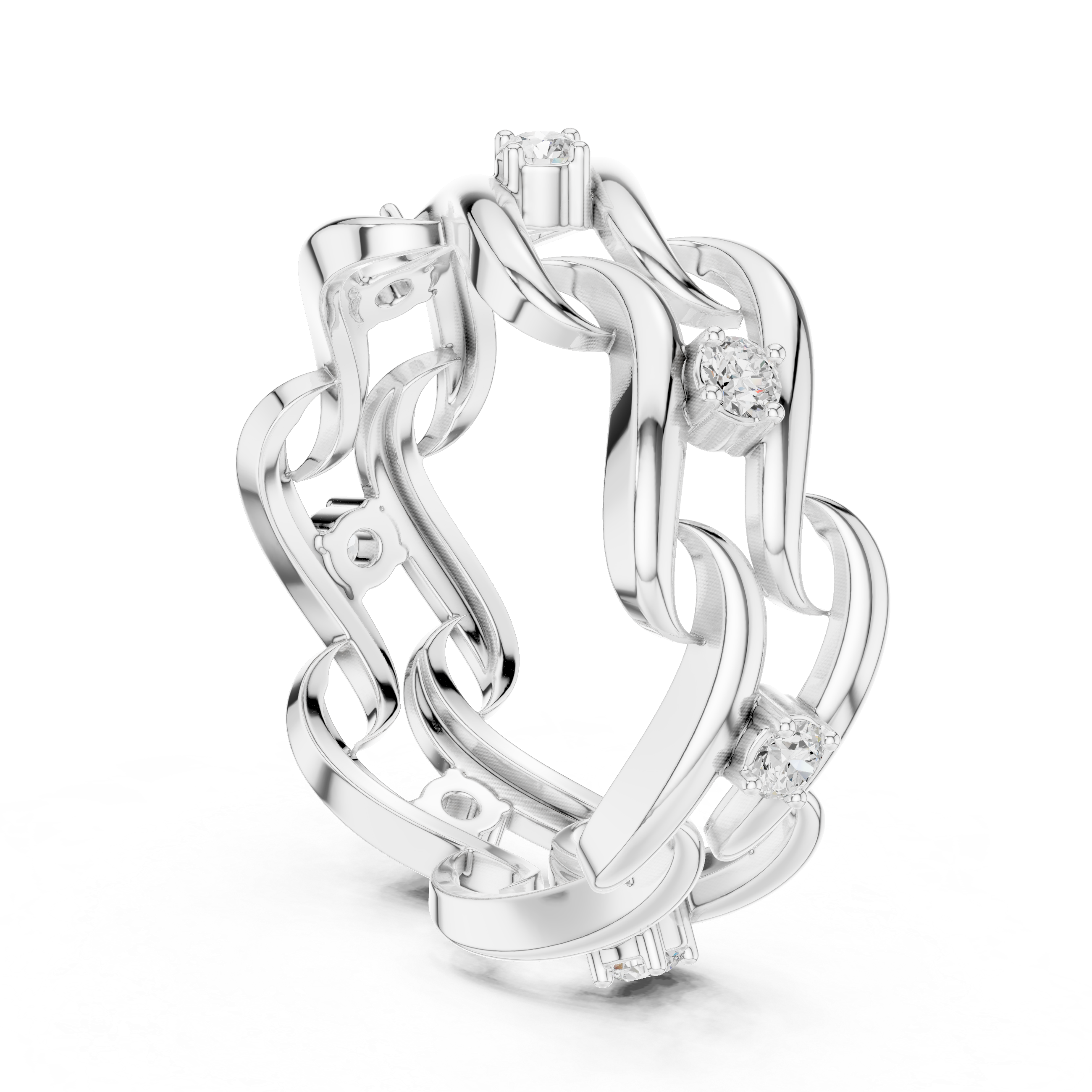 Braided Infinity Diamond Ring – Openwork Woven Gold Statement Band
