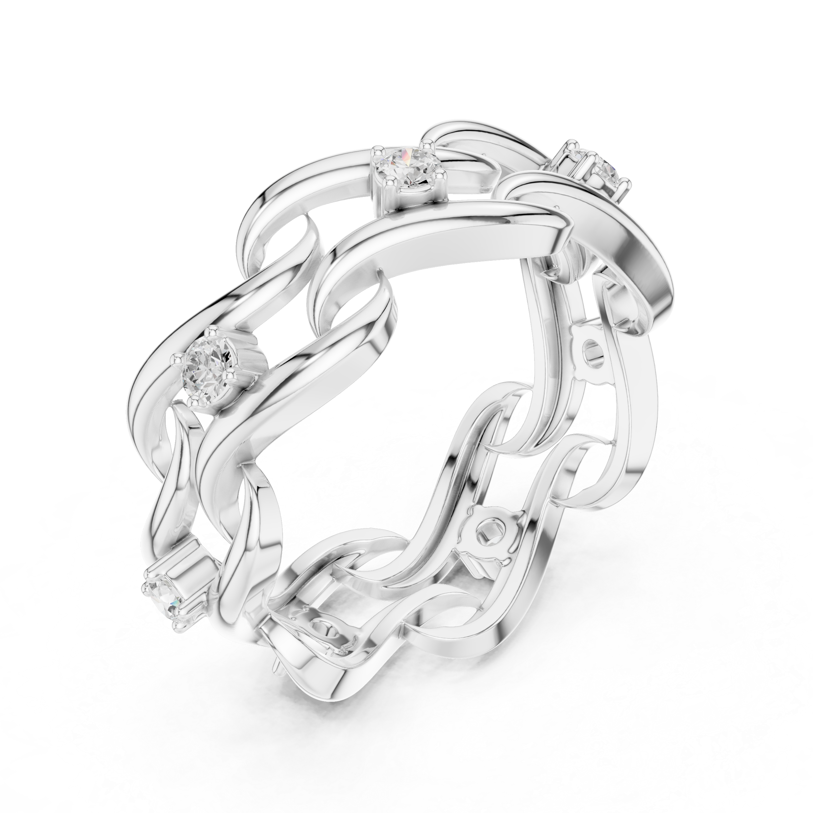 Braided Infinity Diamond Ring – Openwork Woven Gold Statement Band