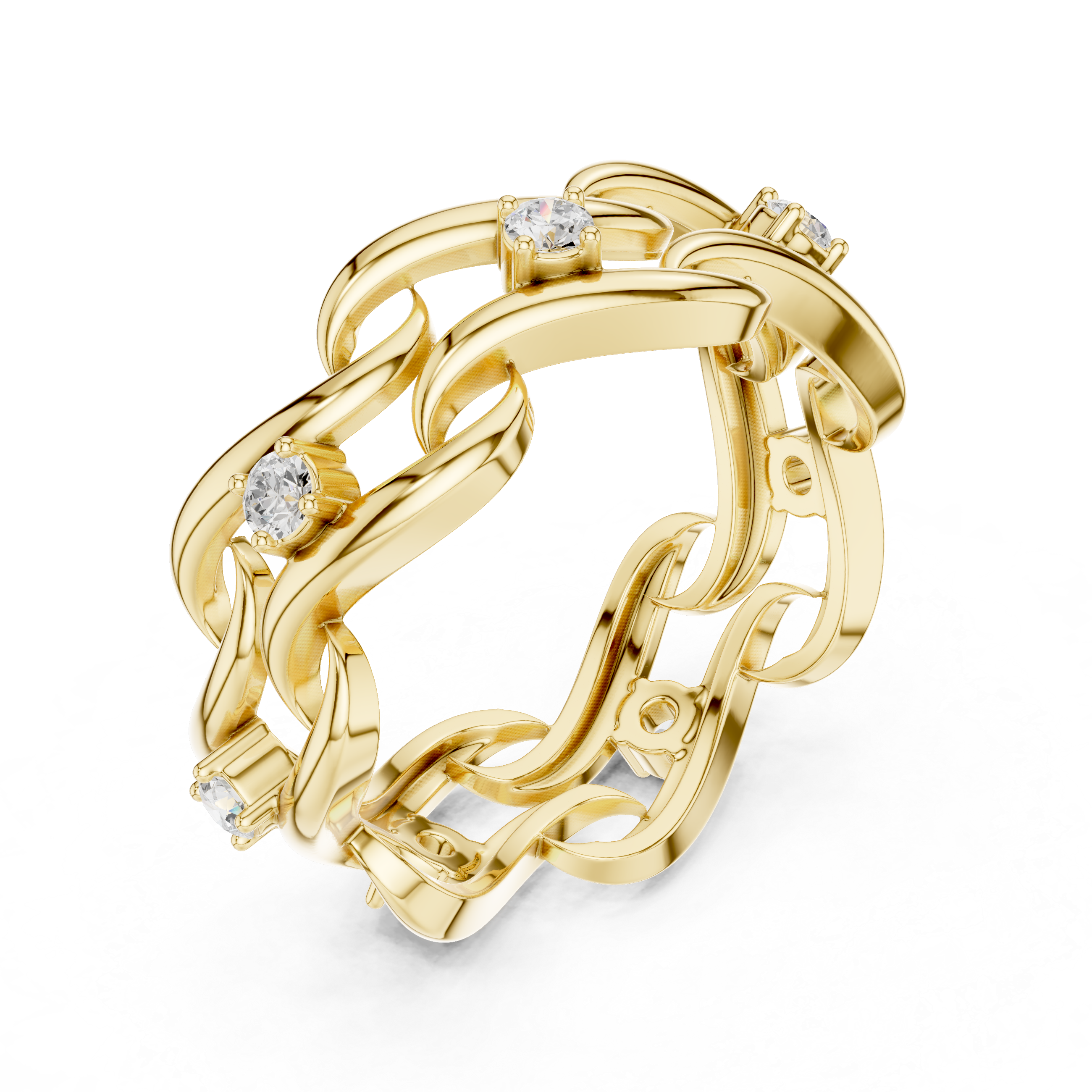 Braided Infinity Diamond Ring – Openwork Woven Gold Statement Band