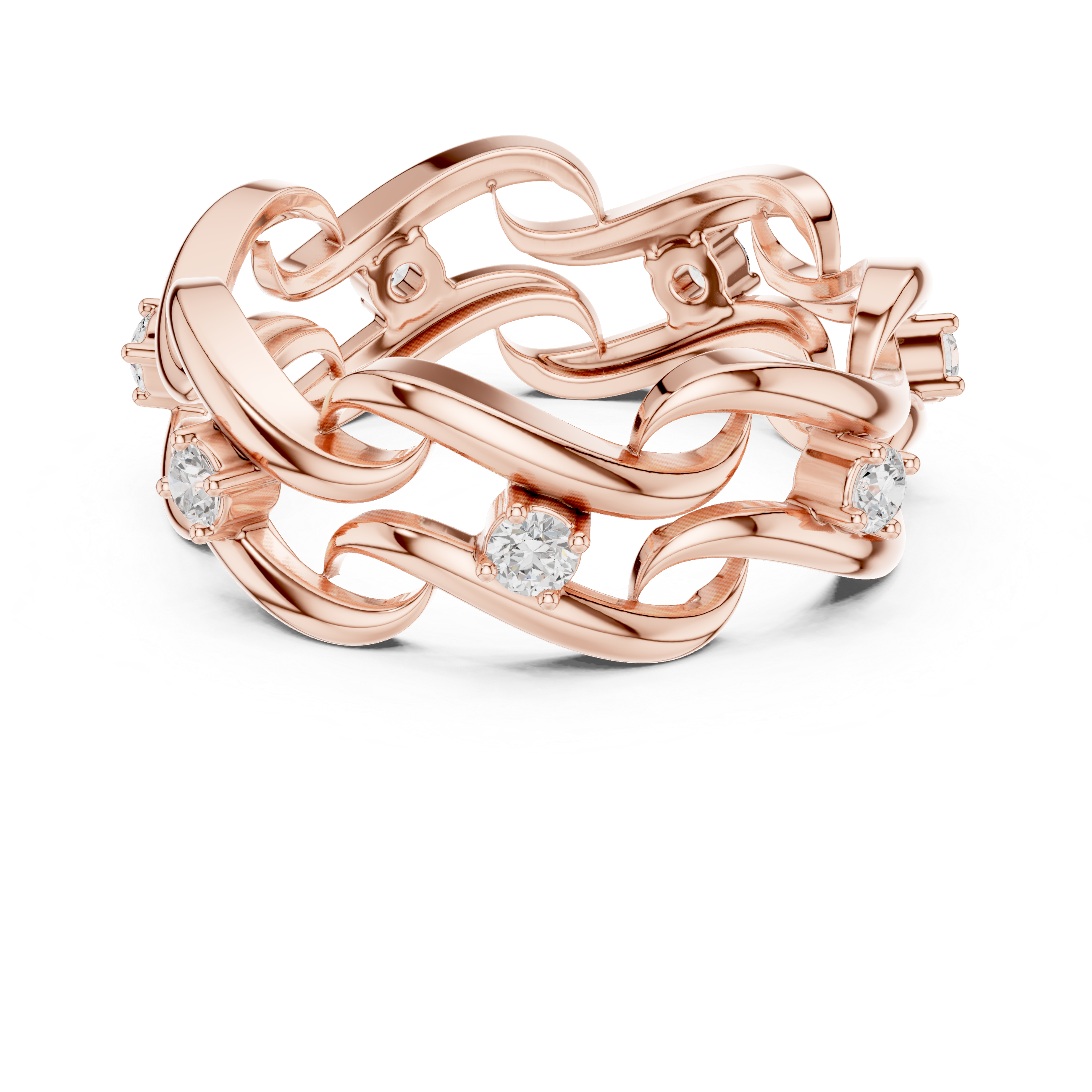 Braided Infinity Diamond Ring – Openwork Woven Gold Statement Band