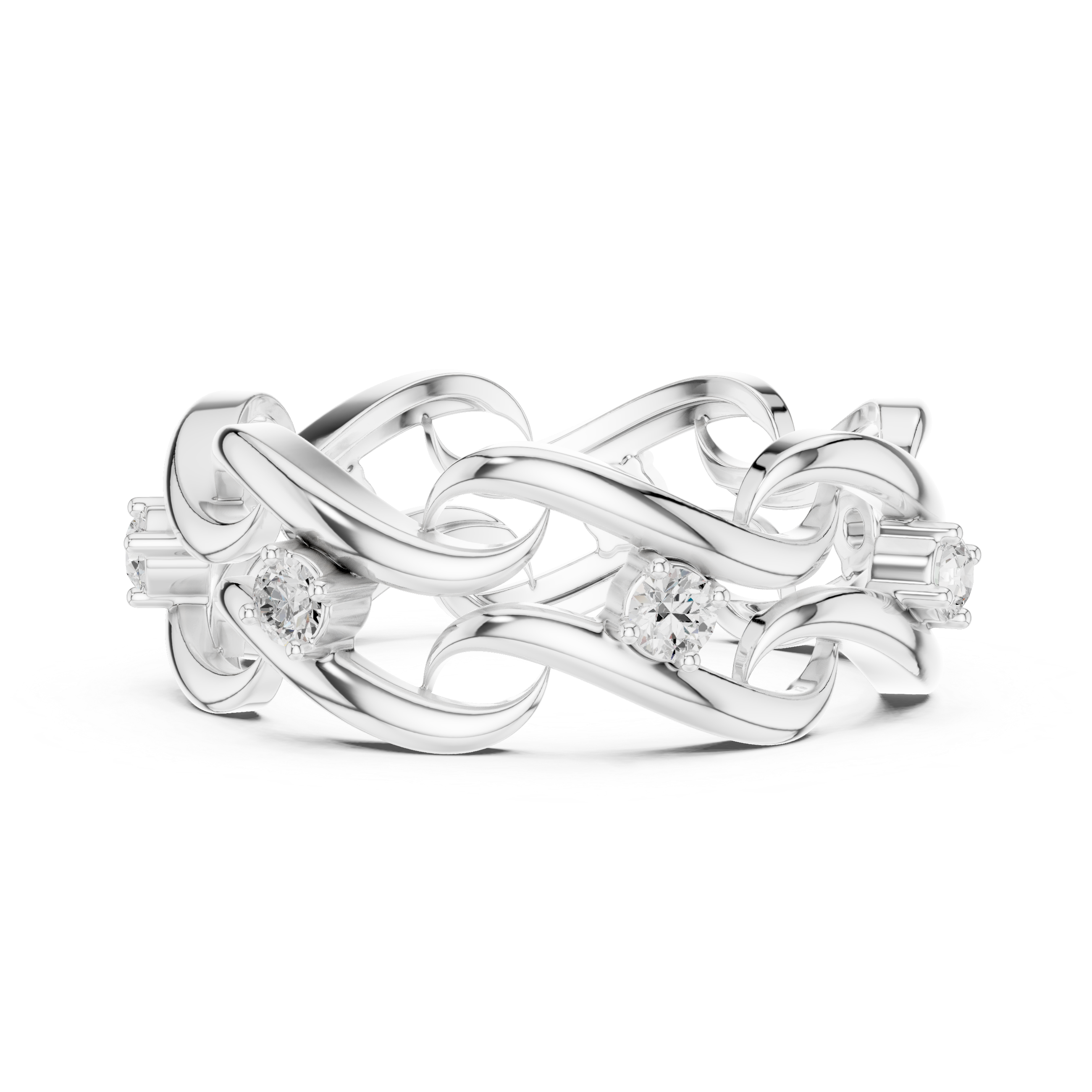 Braided Infinity Diamond Ring – Openwork Woven Gold Statement Band