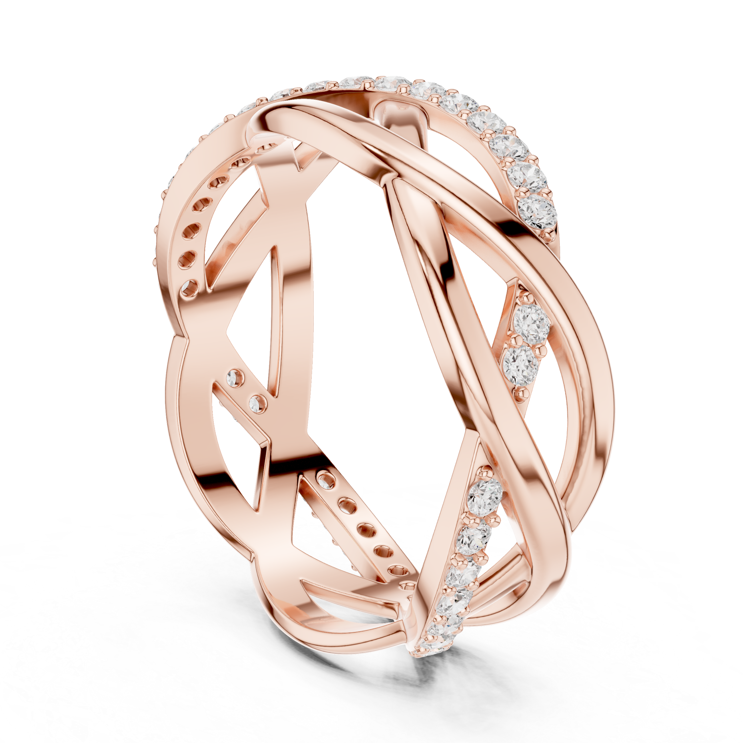 Infinity Twist Diamond Ring – Interwoven Openwork Pavé Band