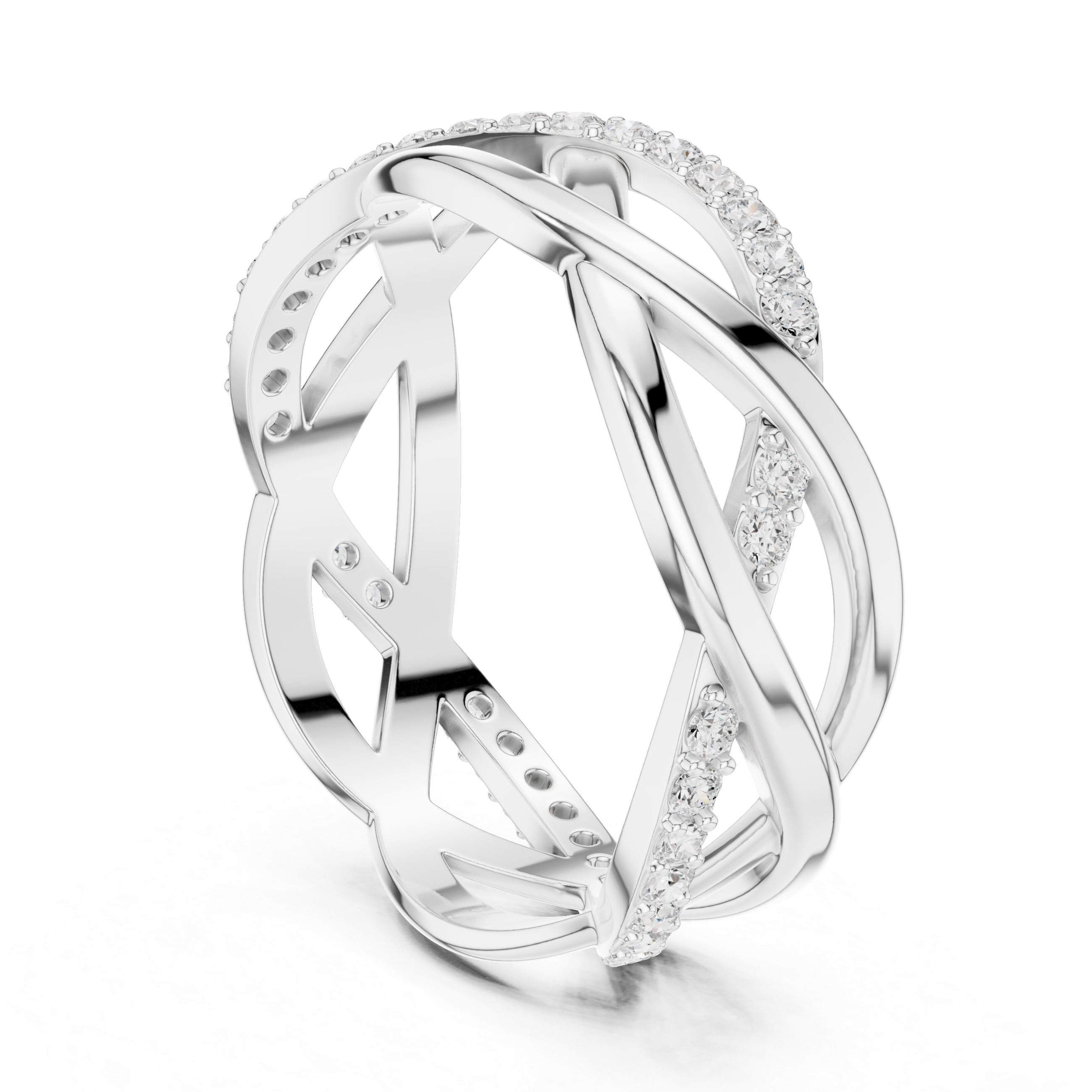 Infinity Twist Diamond Ring – Interwoven Openwork Pavé Band