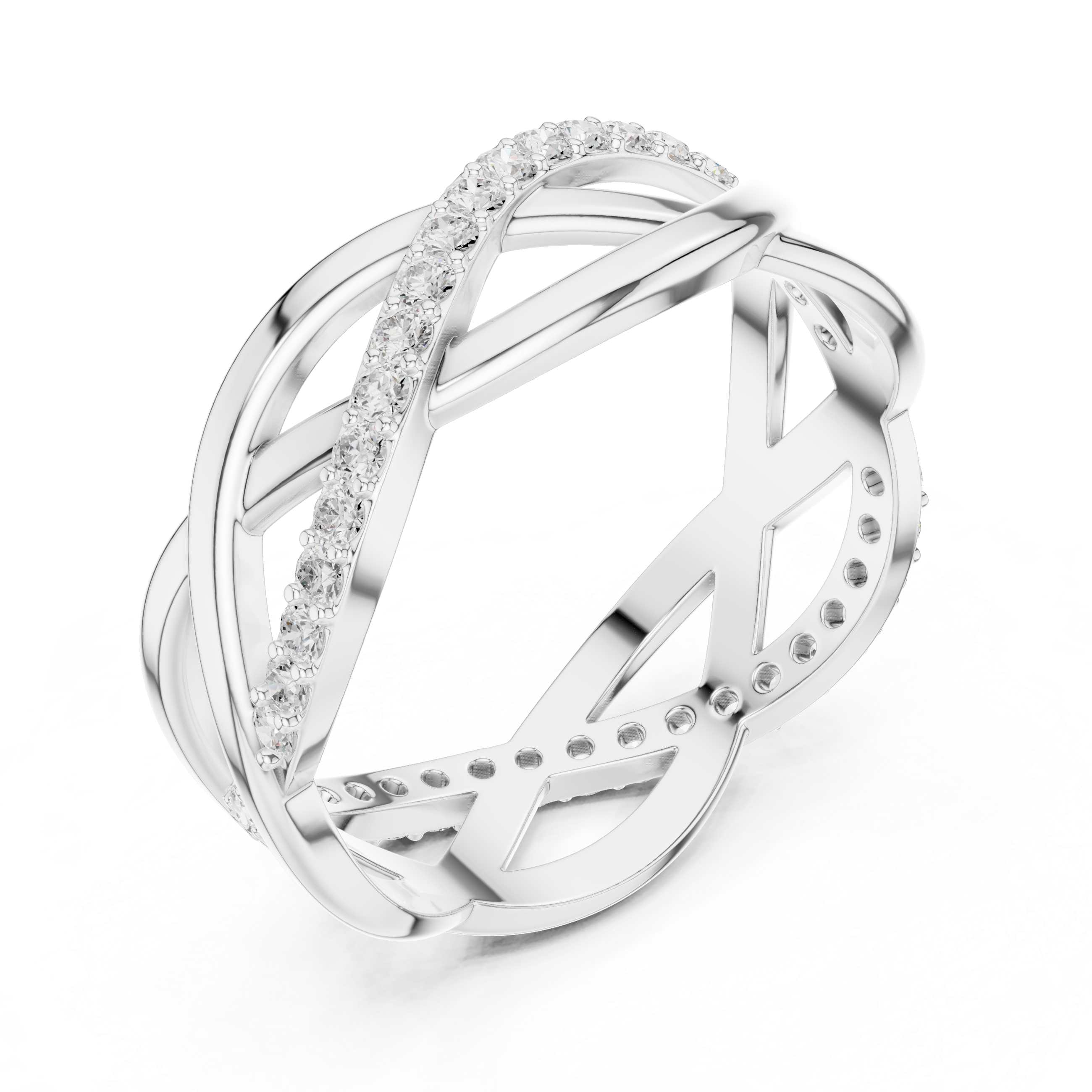 Infinity Twist Diamond Ring – Interwoven Openwork Pavé Band