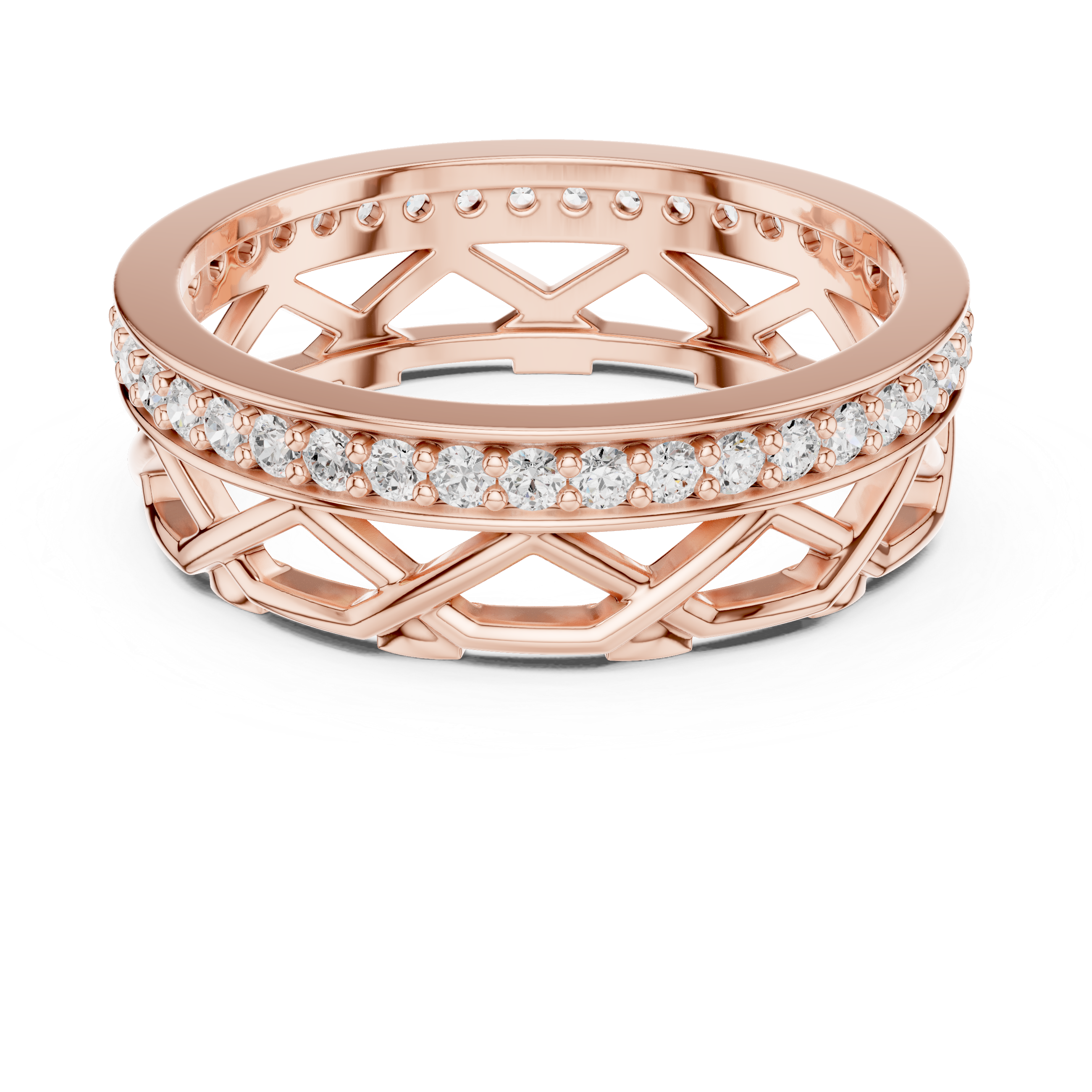 Geometric Openwork Diamond Band Ring – Modern Lattice Pavé Wedding Band