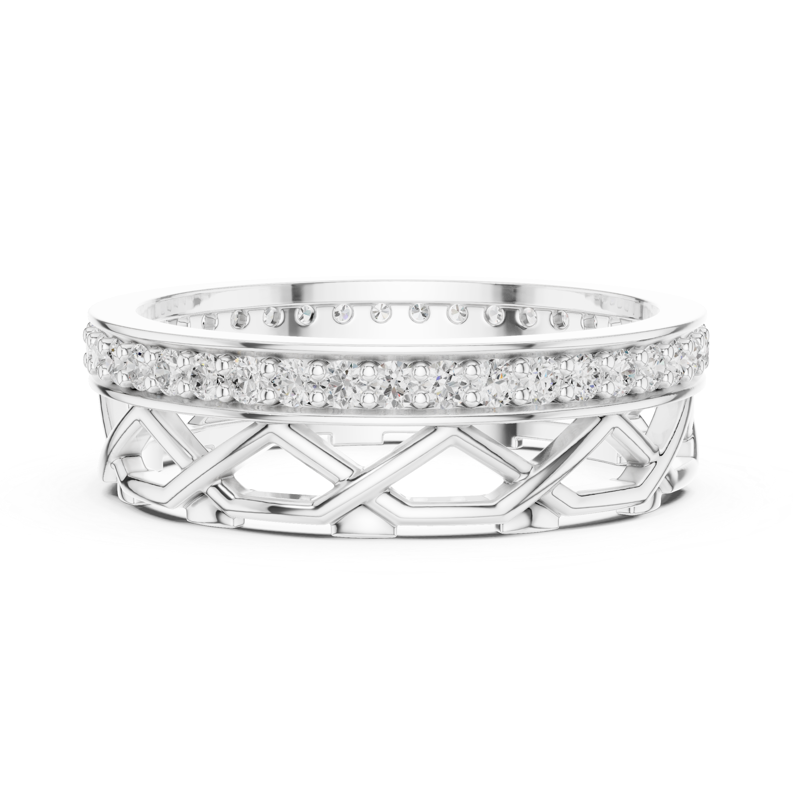 Geometric Openwork Diamond Band Ring – Modern Lattice Pavé Wedding Band