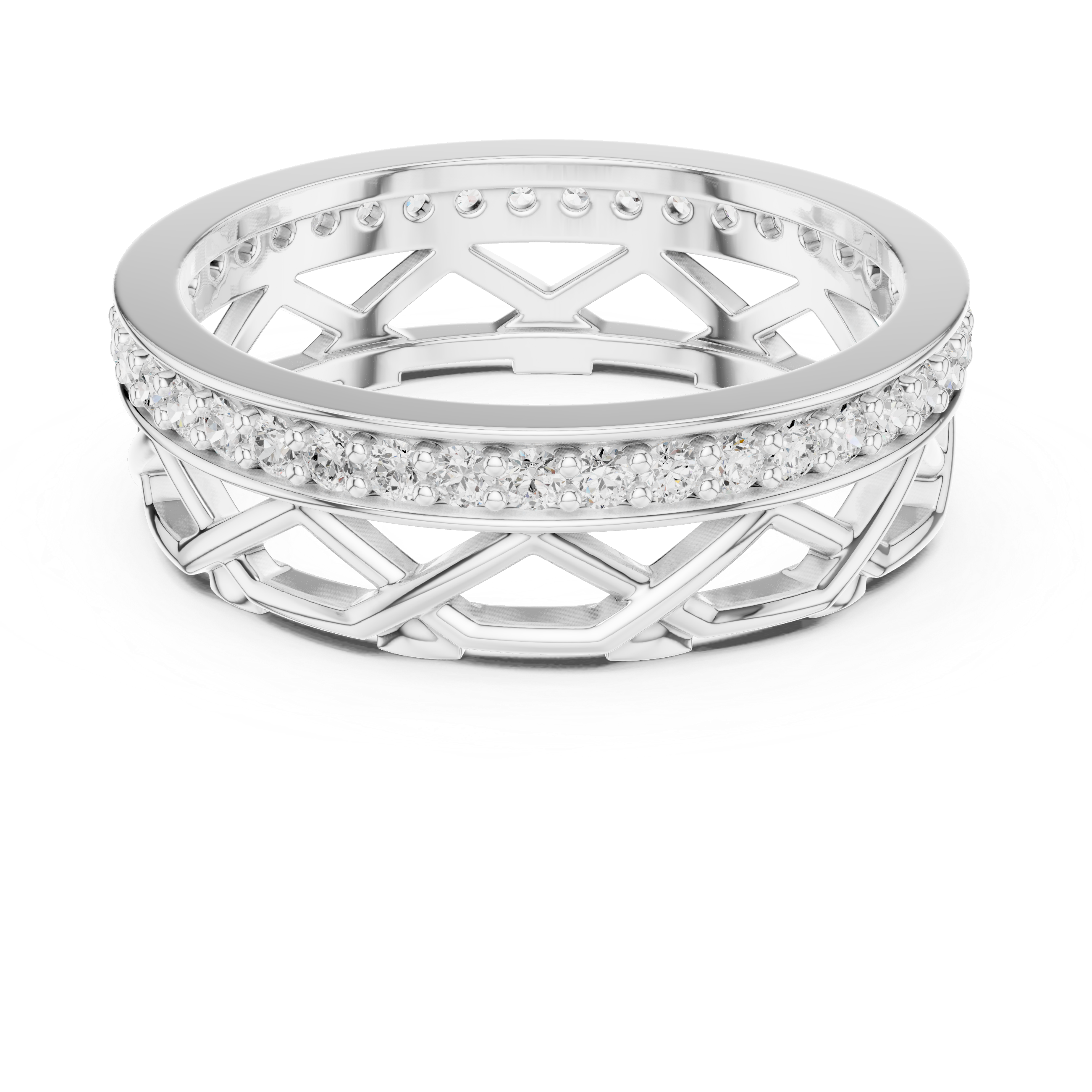 Geometric Openwork Diamond Band Ring – Modern Lattice Pavé Wedding Band