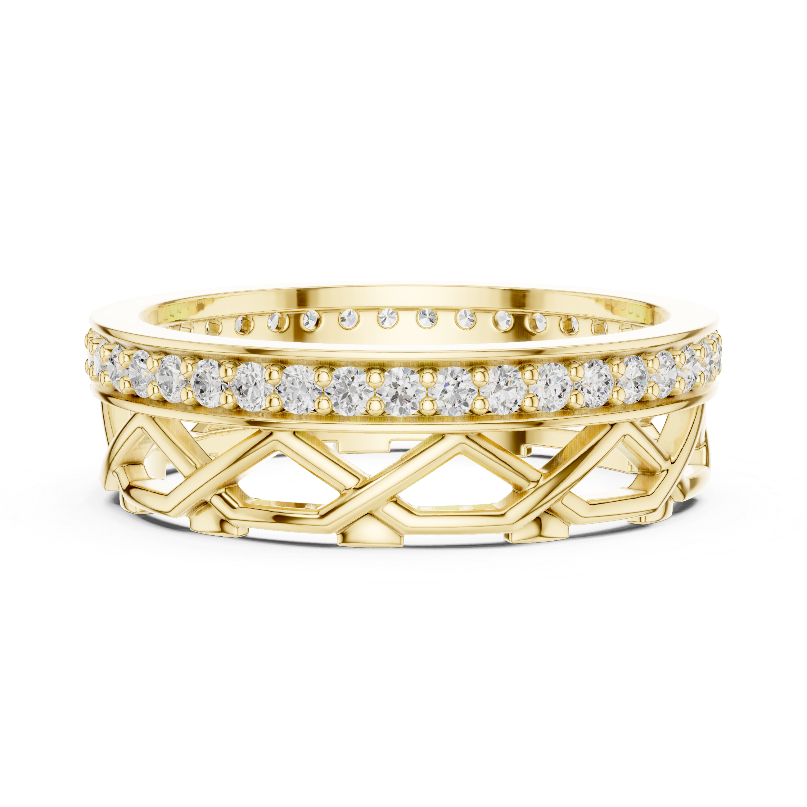 Geometric Openwork Diamond Band Ring – Modern Lattice Pavé Wedding Band