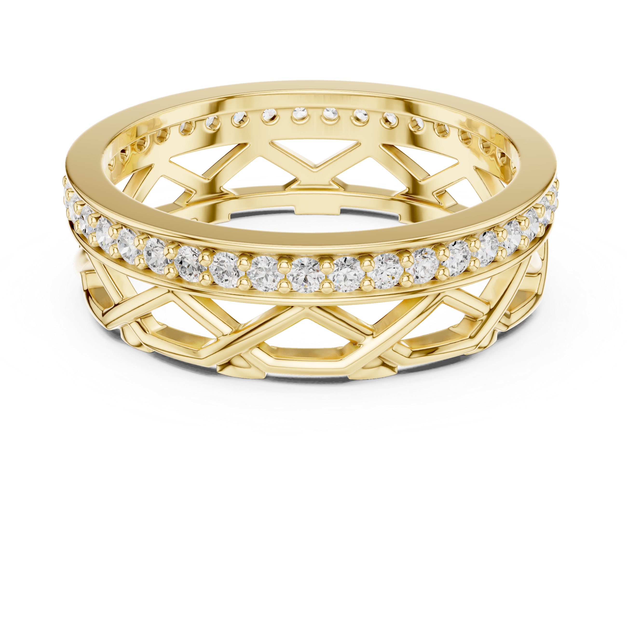 Geometric Openwork Diamond Band Ring – Modern Lattice Pavé Wedding Band