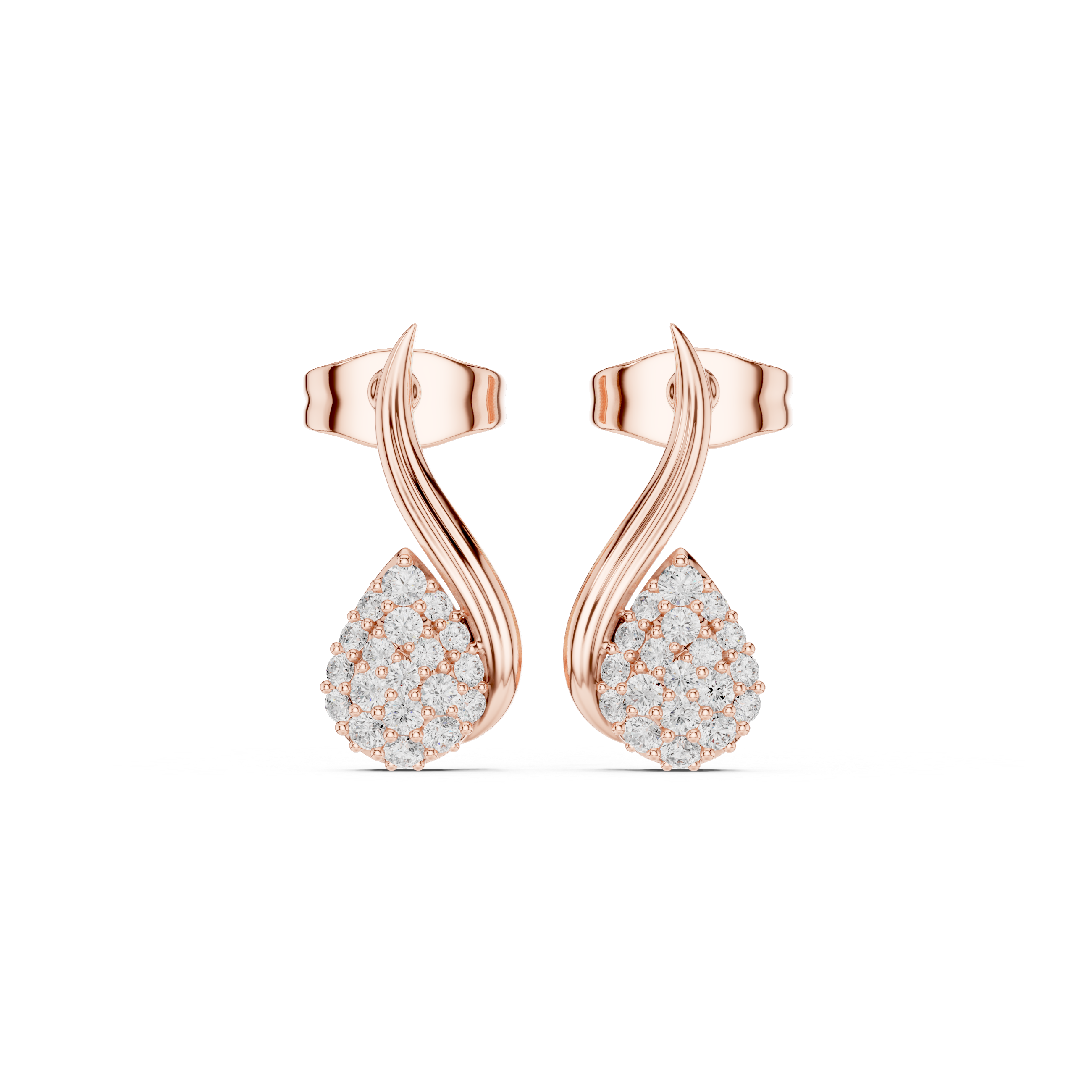 Teardrop Diamond Cluster Curved Stud Earrings