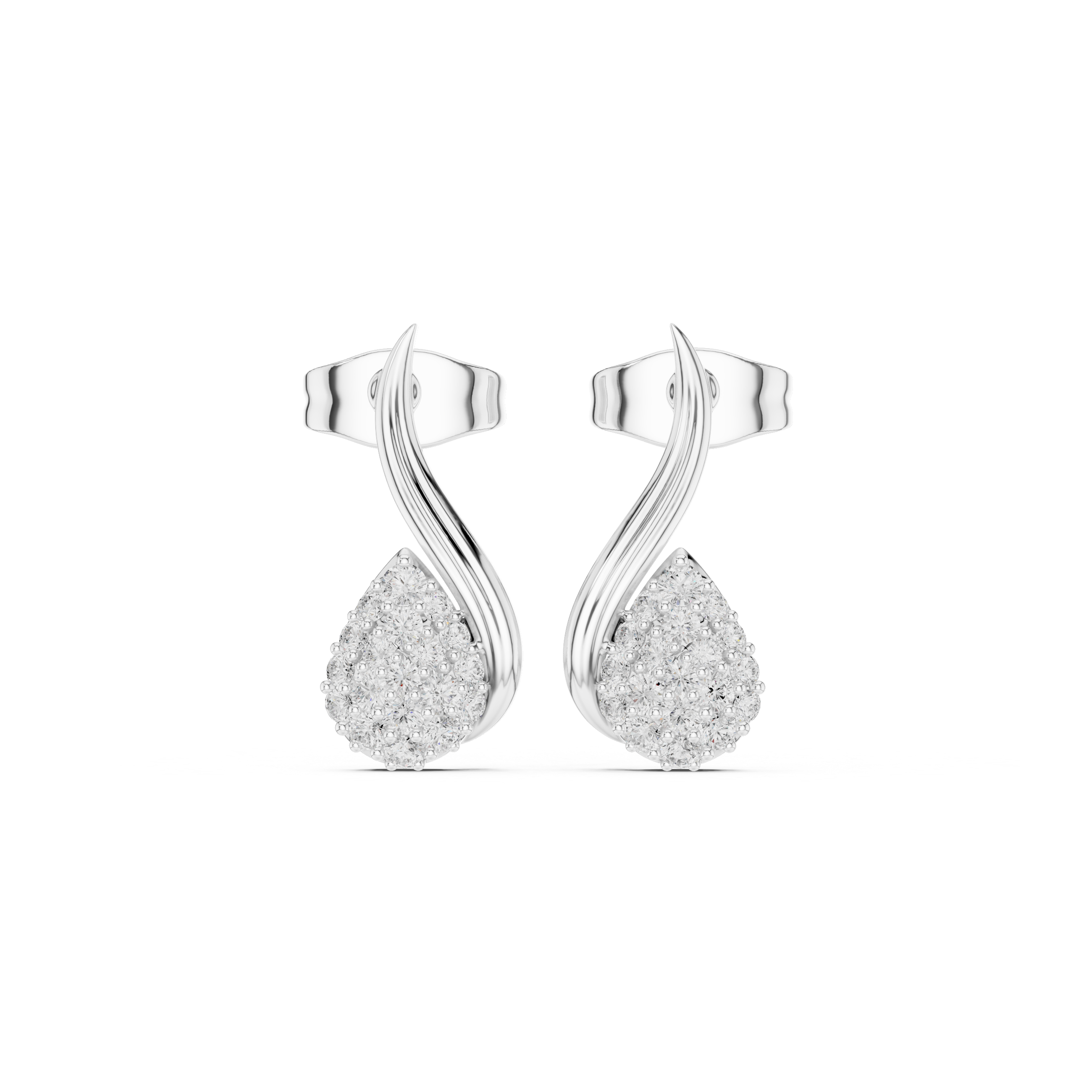 Teardrop Diamond Cluster Curved Stud Earrings