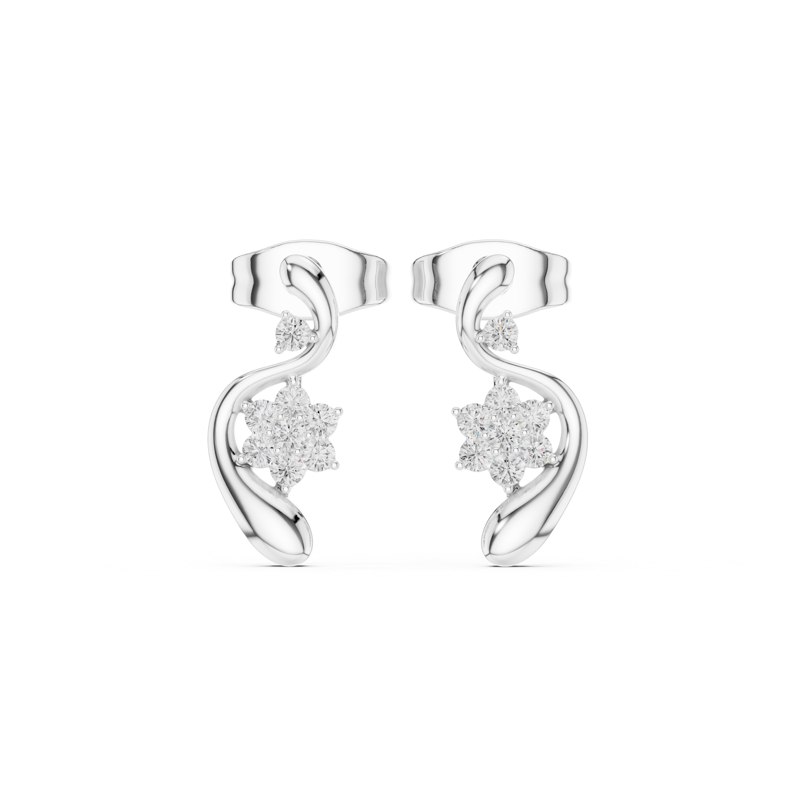 Curved Floral Diamond Accent Stud Earrings