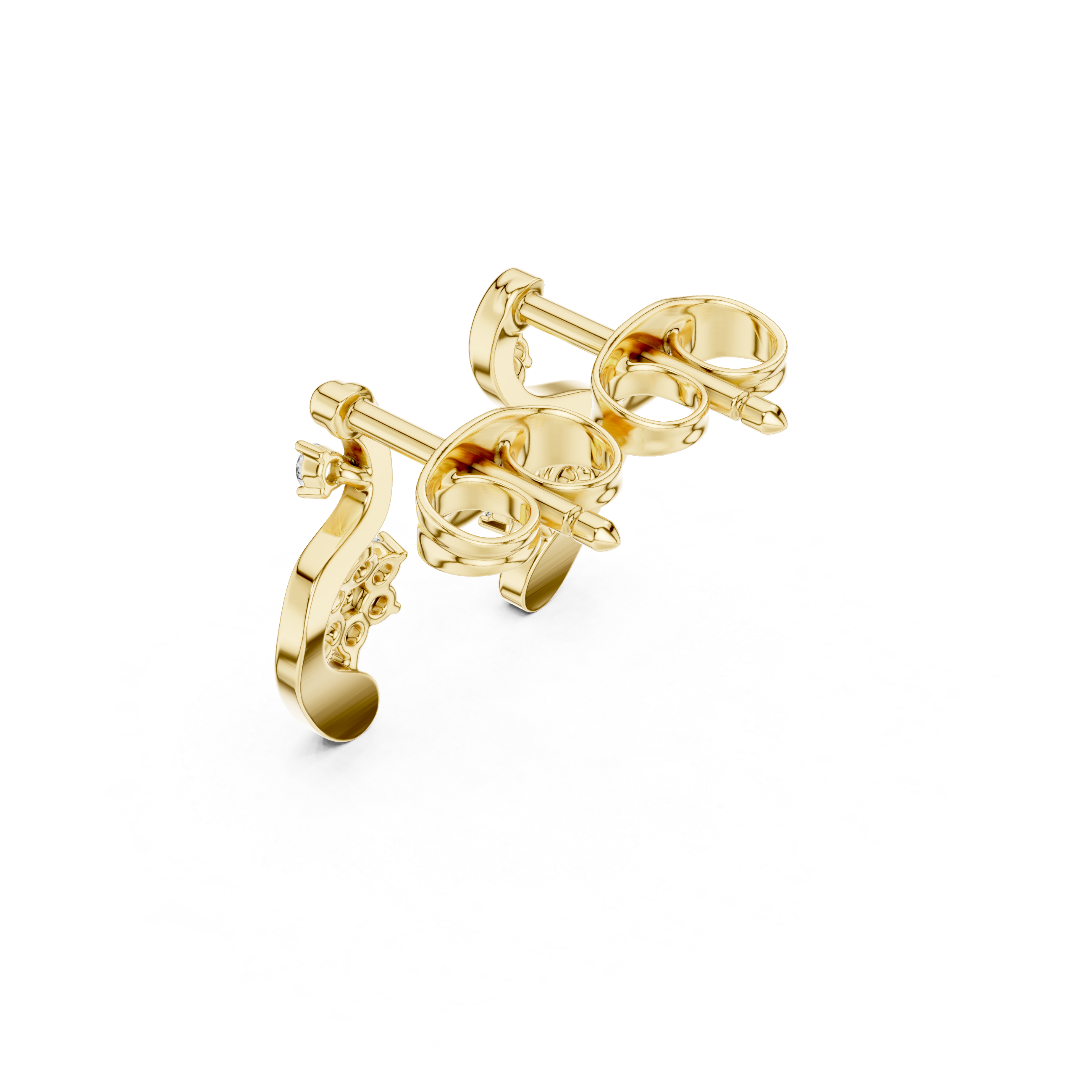 Curved Floral Diamond Accent Stud Earrings