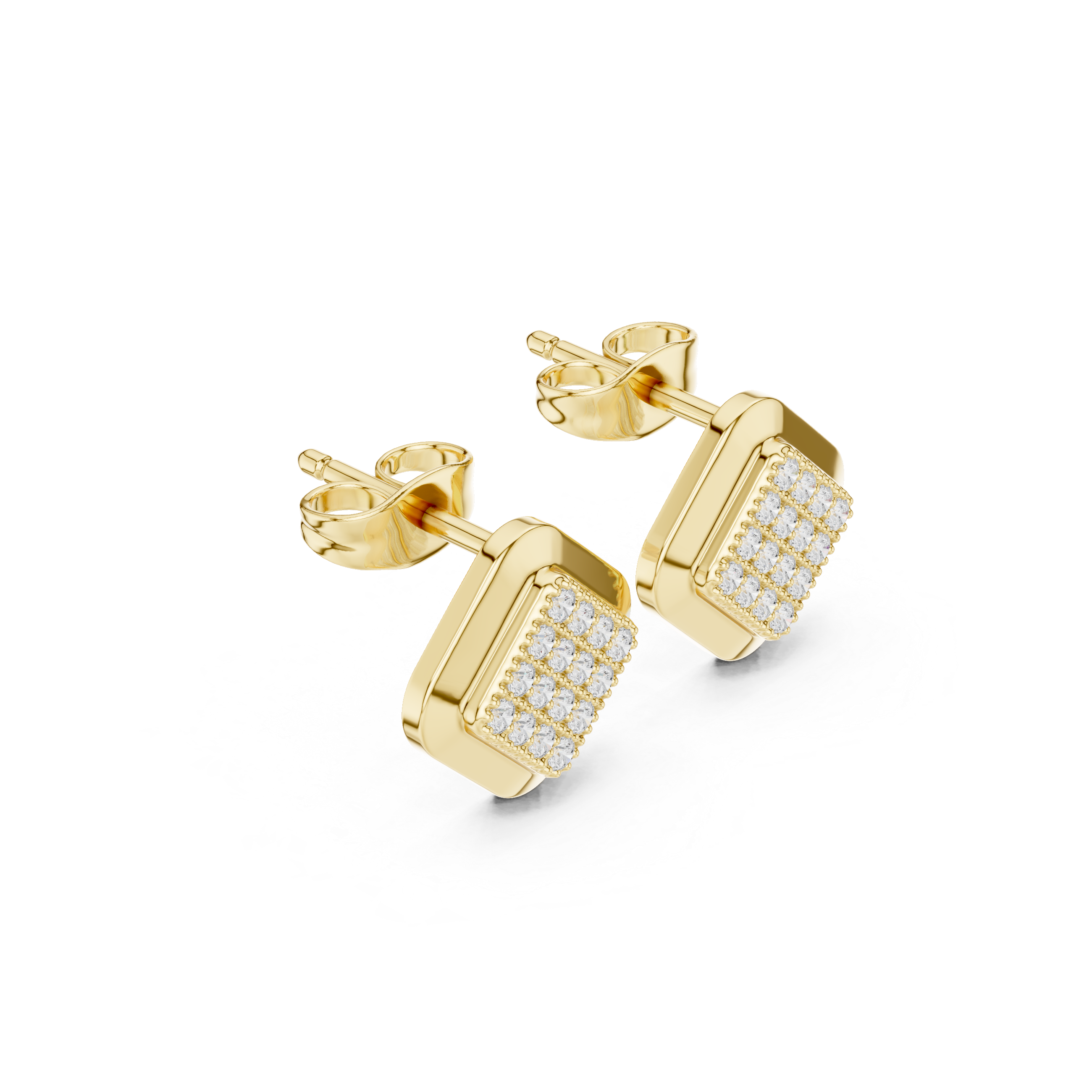 Diamond Pave Cushion Square Stud Earrings