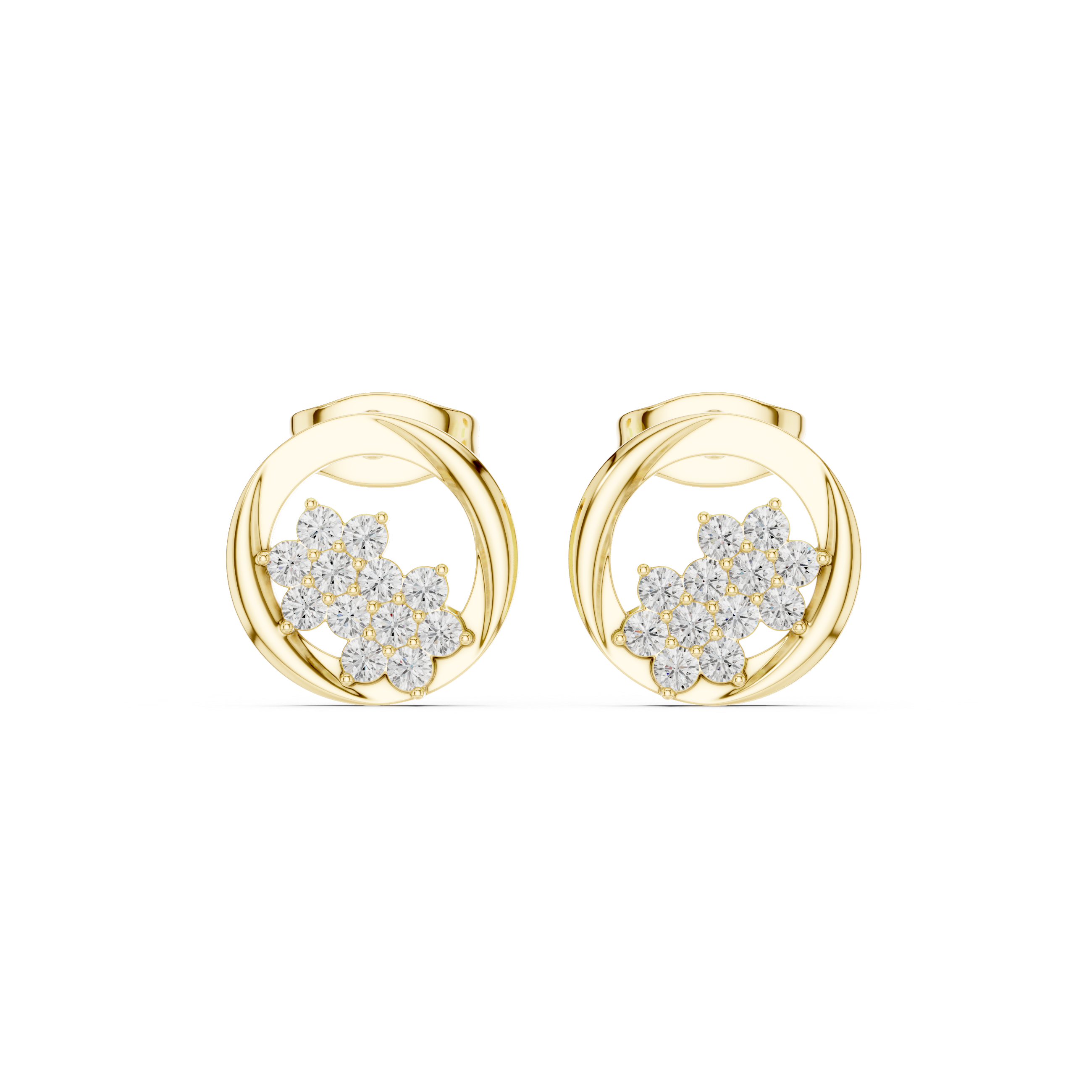 Floral Cluster Circle Diamond Stud Earrings