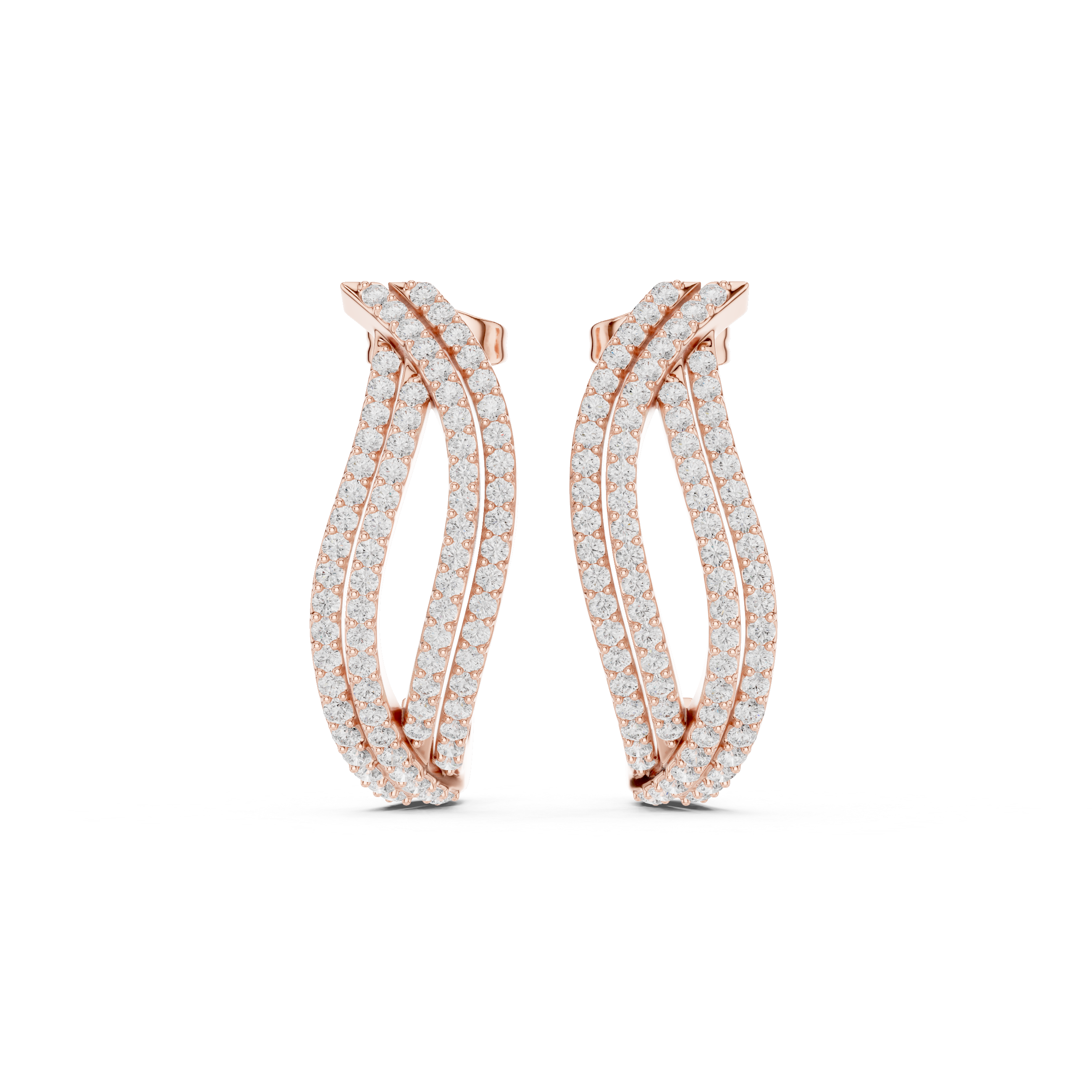 Triple Row Diamond Twist Hoop Earrings