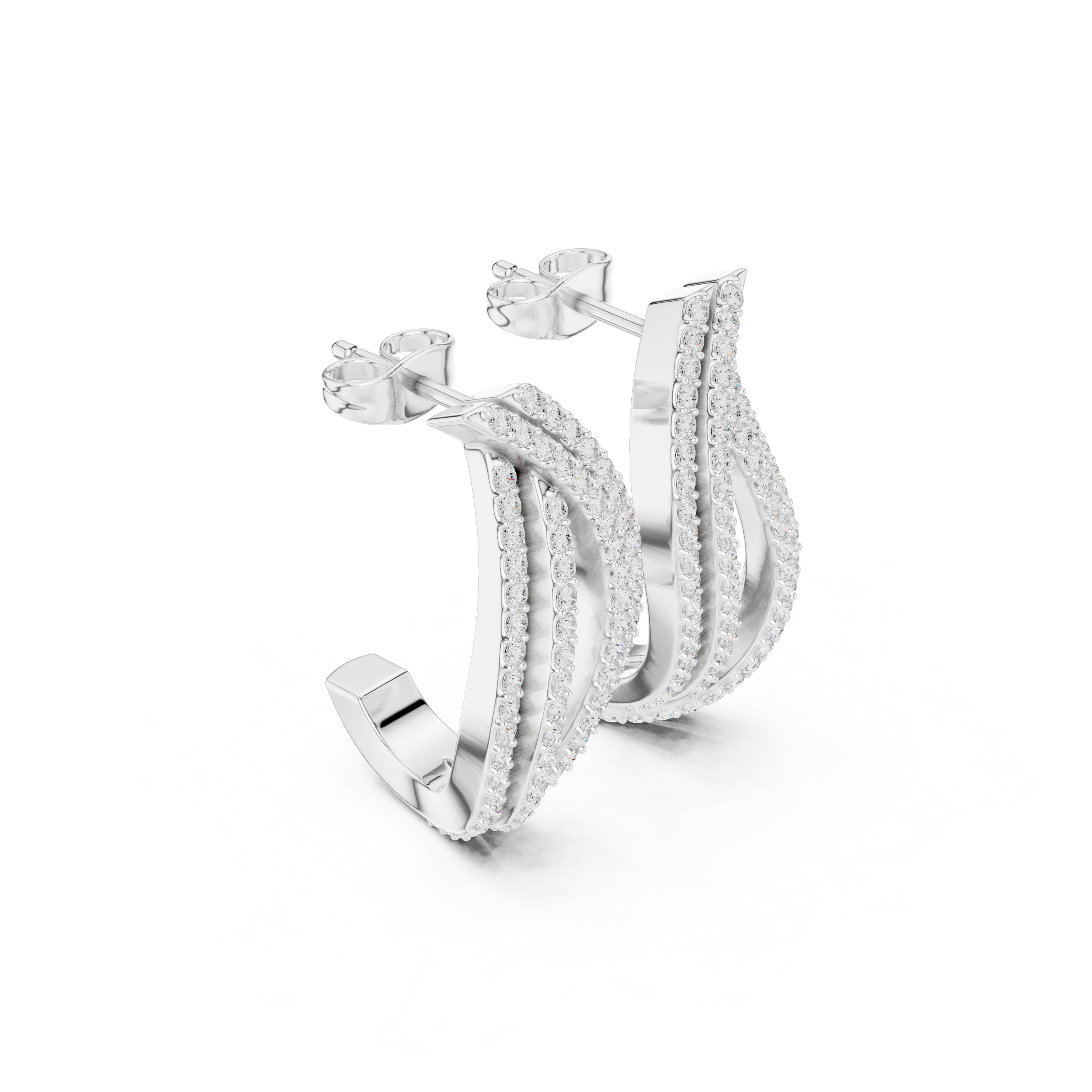 Triple Row Diamond Twist Hoop Earrings