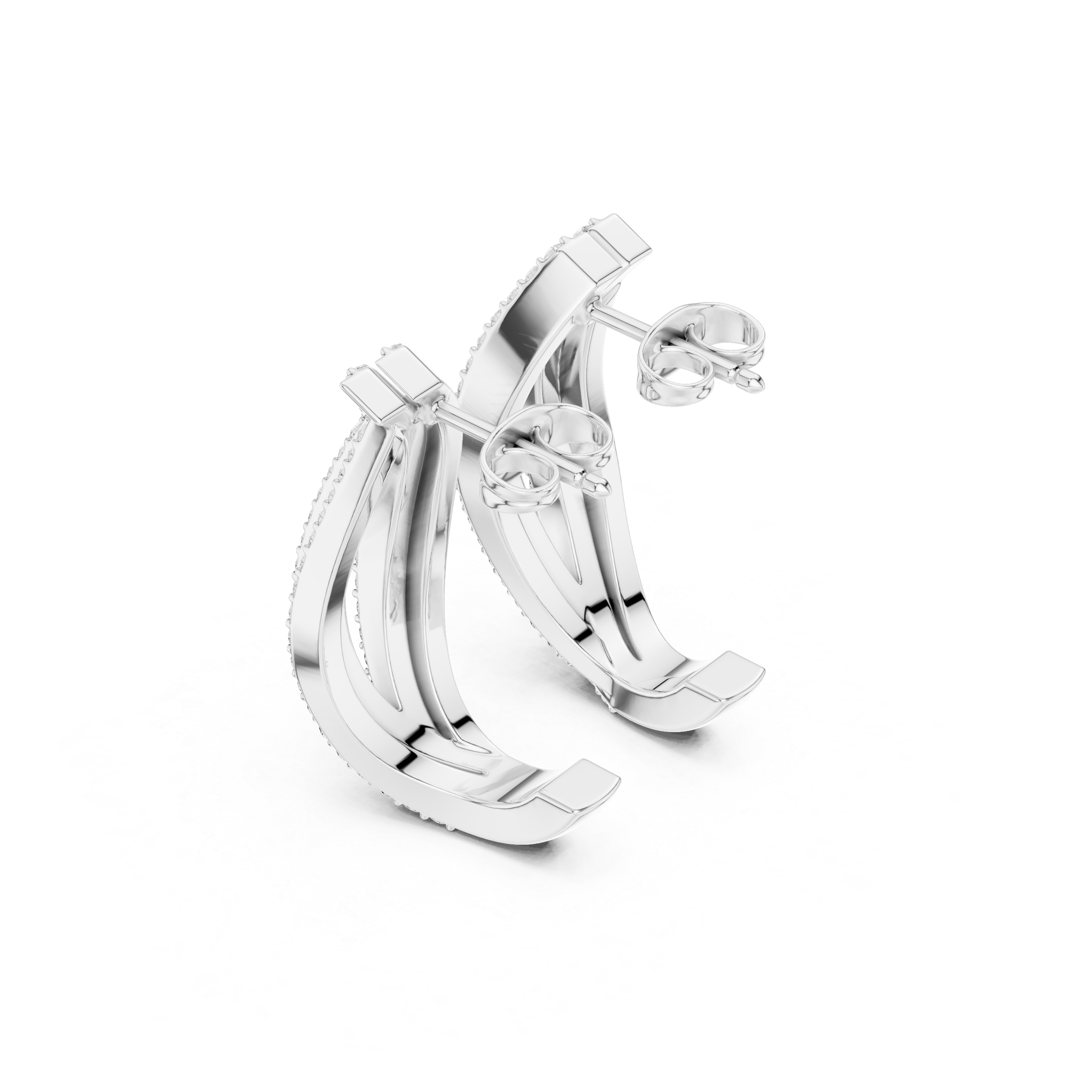 Triple Row Diamond Twist Hoop Earrings