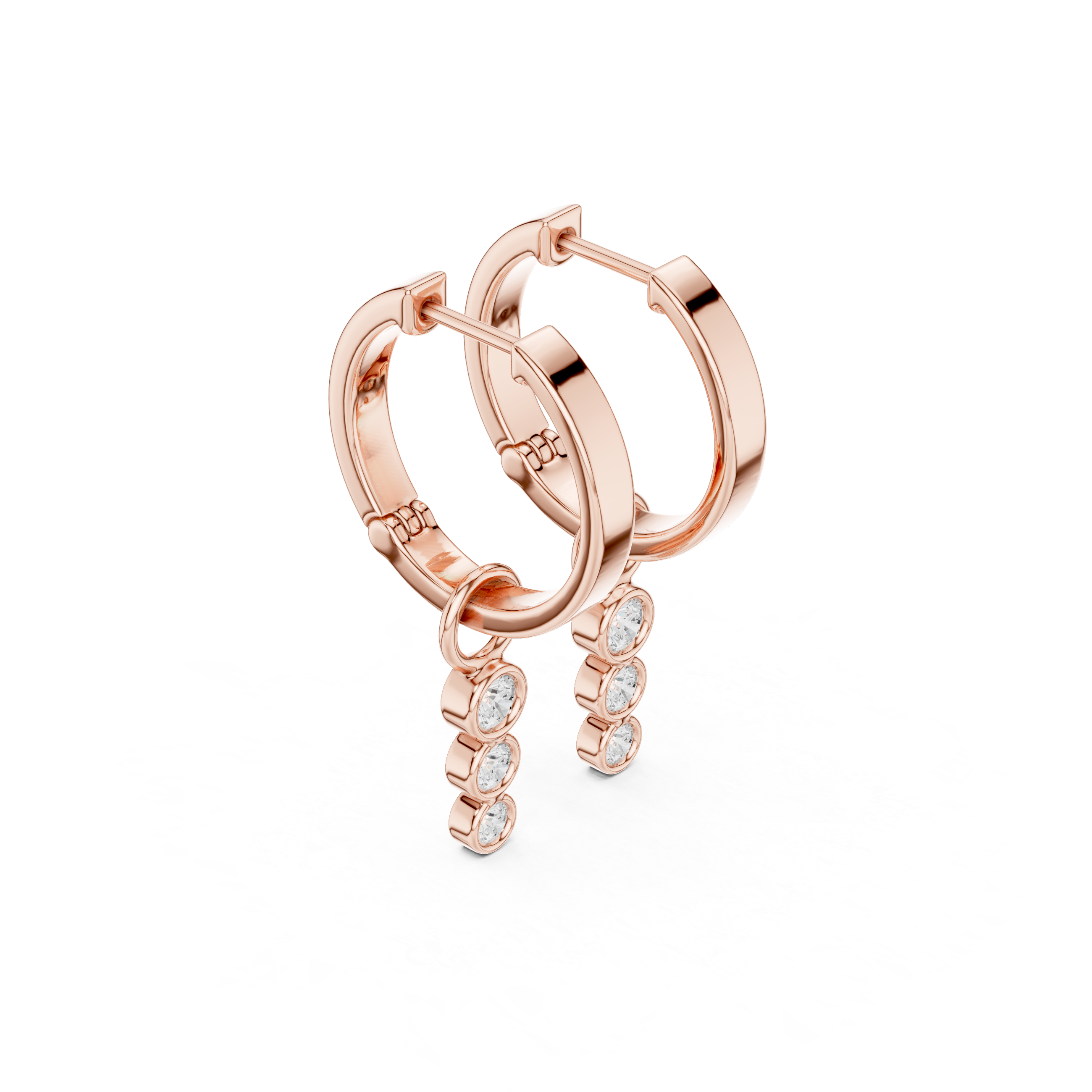 Minimal Bezel Diamond Drop Hoop Earrings