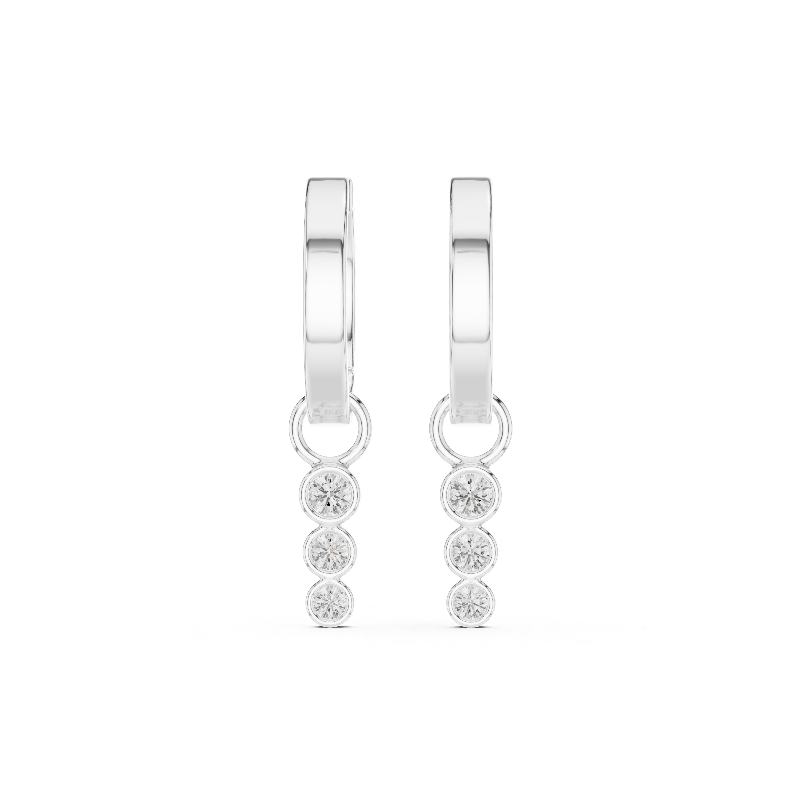 Minimal Bezel Diamond Drop Hoop Earrings