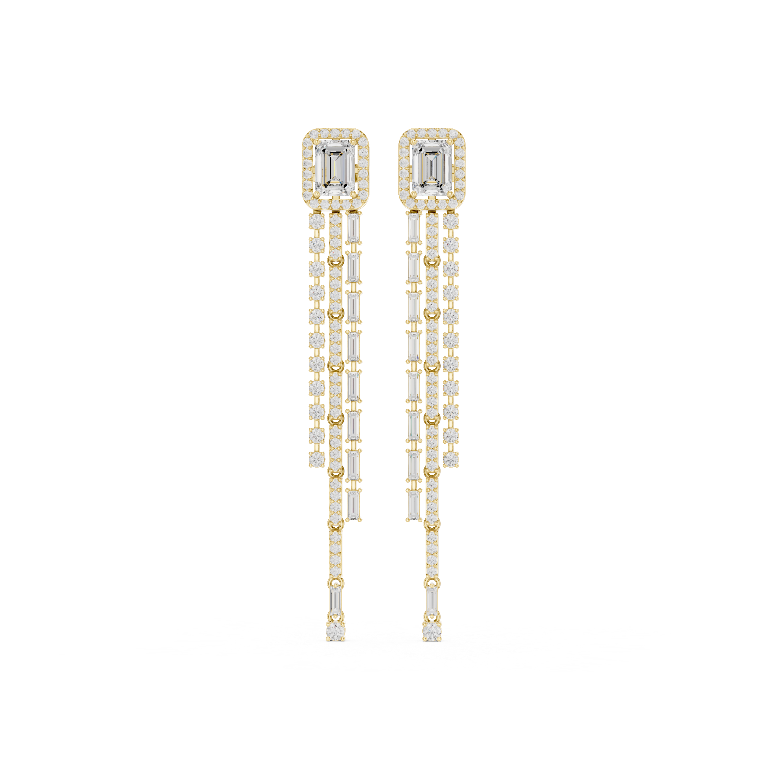 Emerald Cut Diamond Multi-Line Drop Earrings