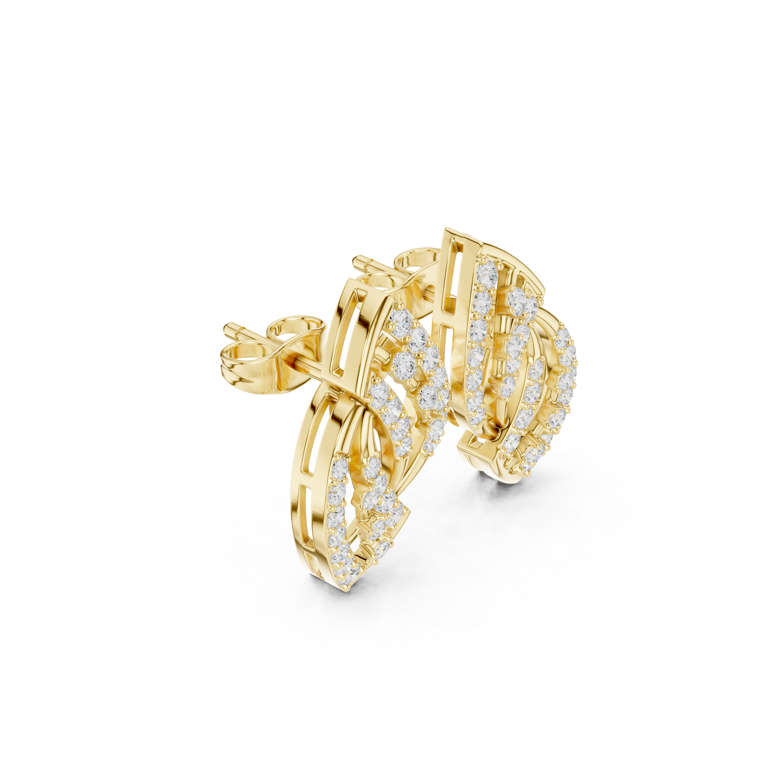 Twisted Leaf Pavé Diamond Stud Earrings