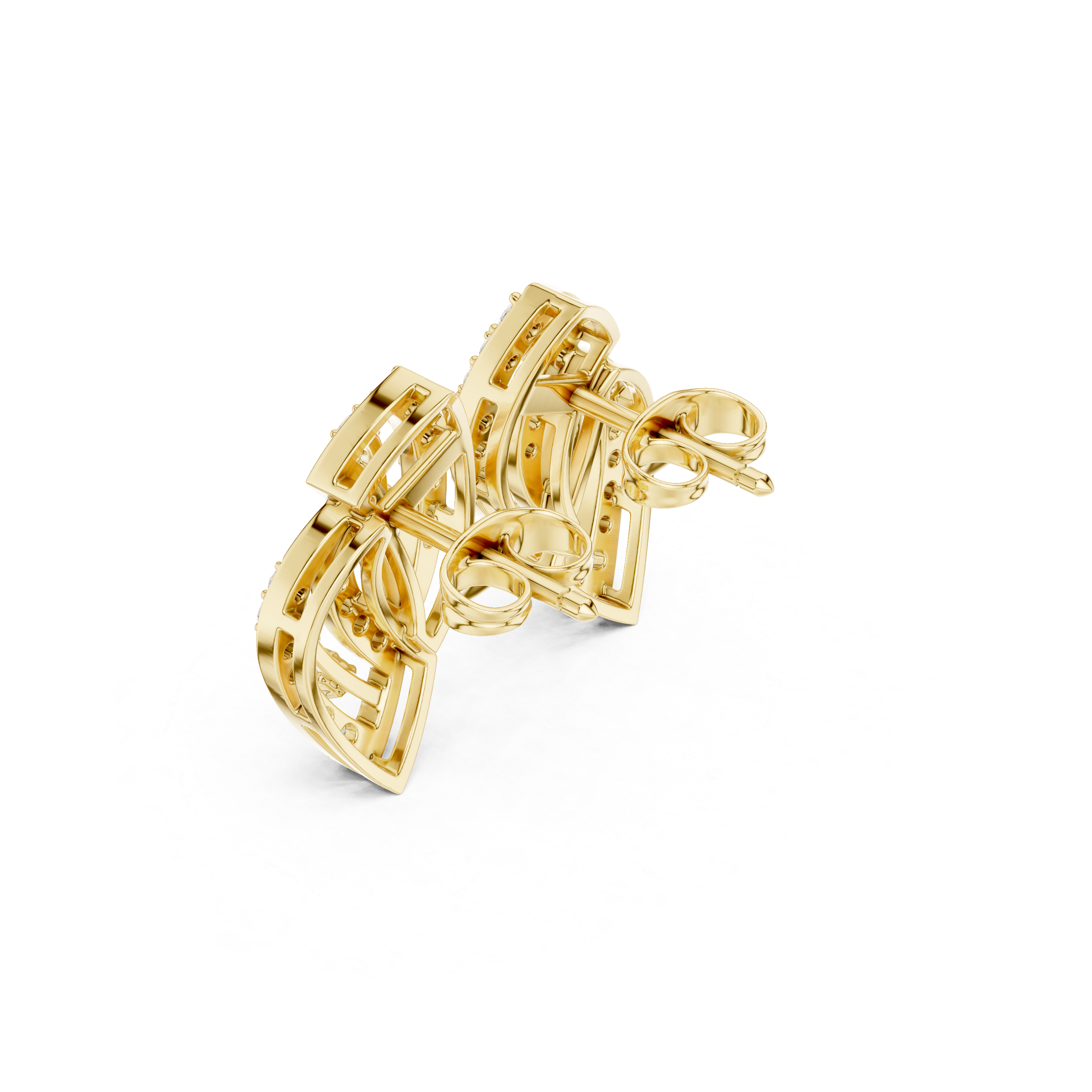 Twisted Leaf Pavé Diamond Stud Earrings