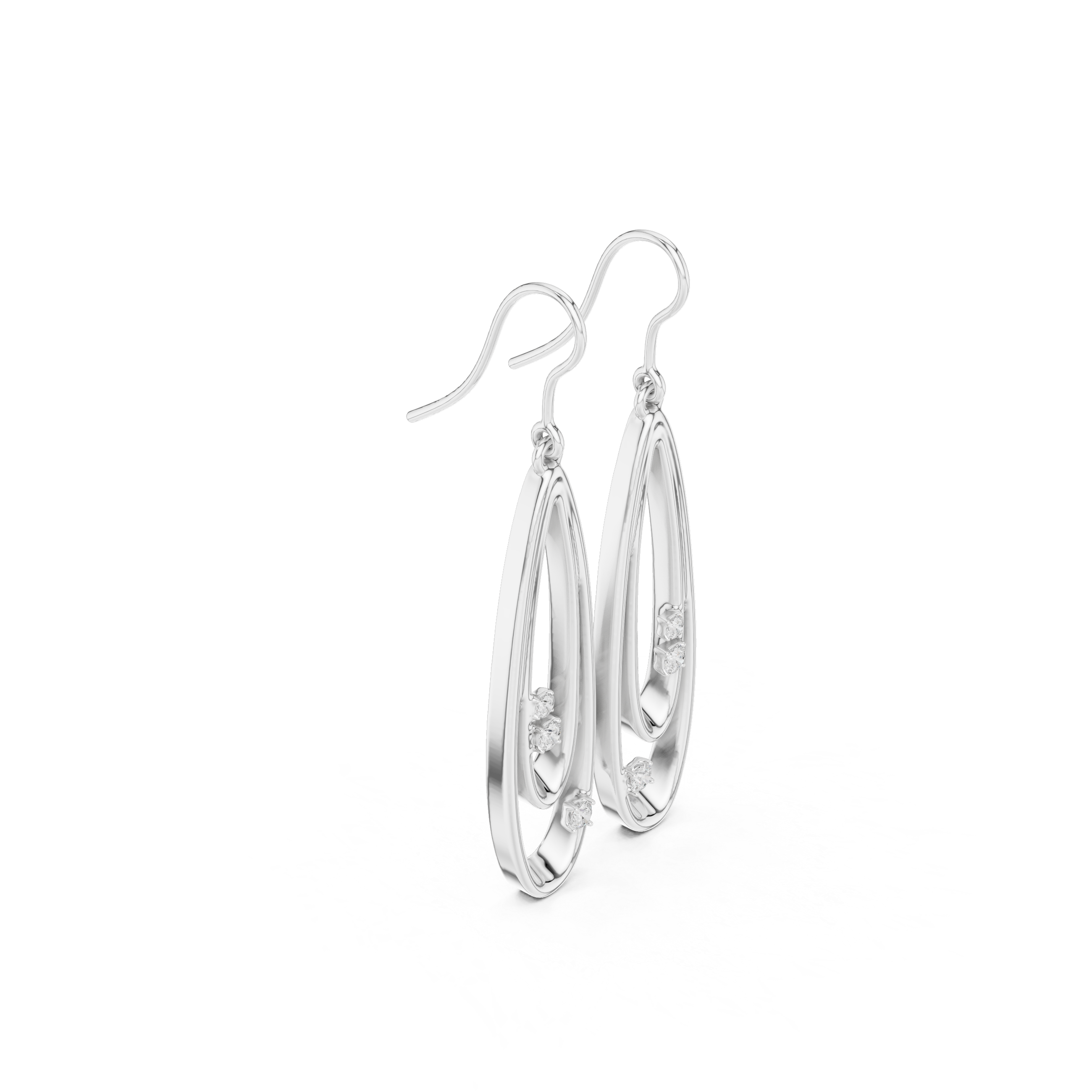 Double Oval Open Drop Diamond Earrings