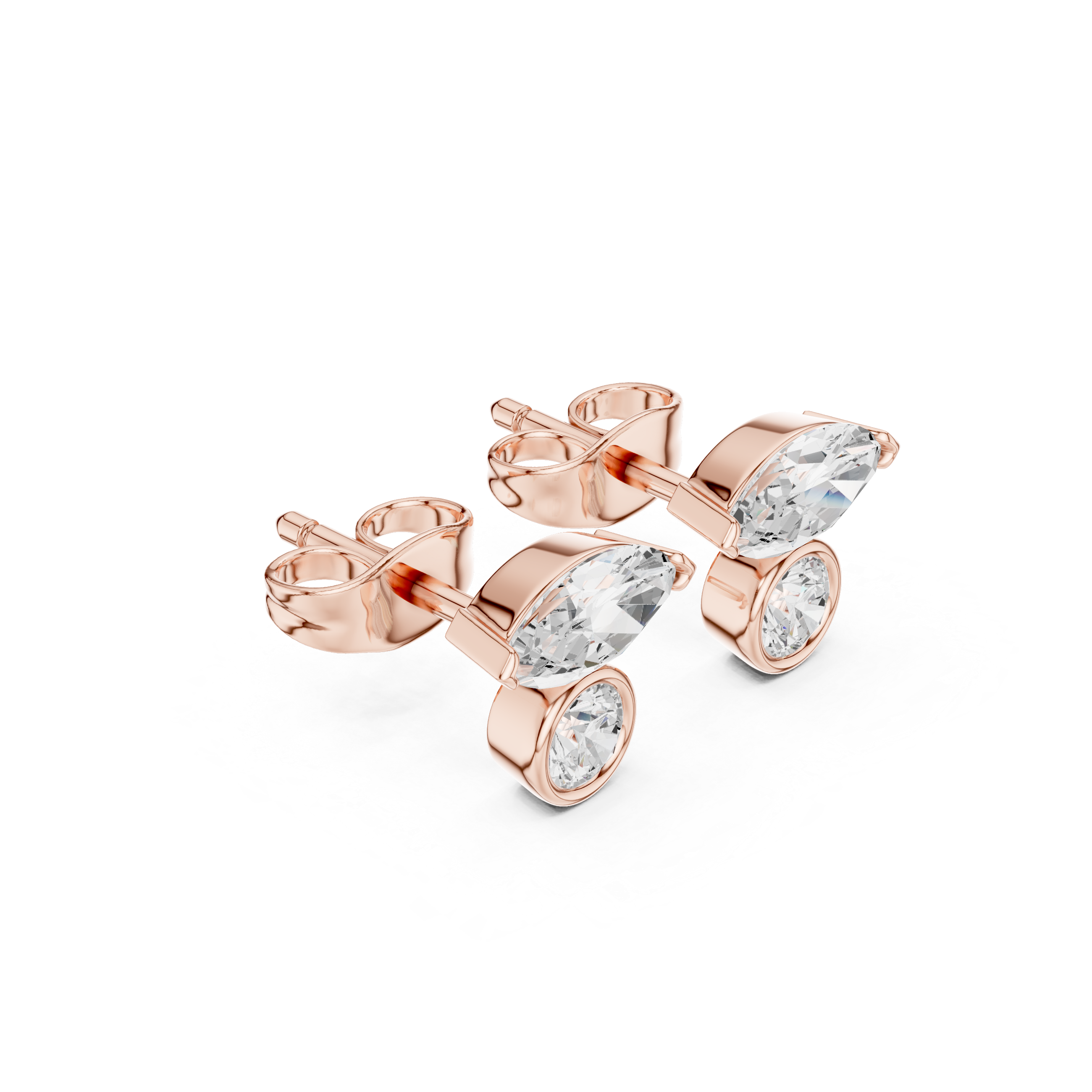 Marquise & Round Diamond Duo Stud Earrings