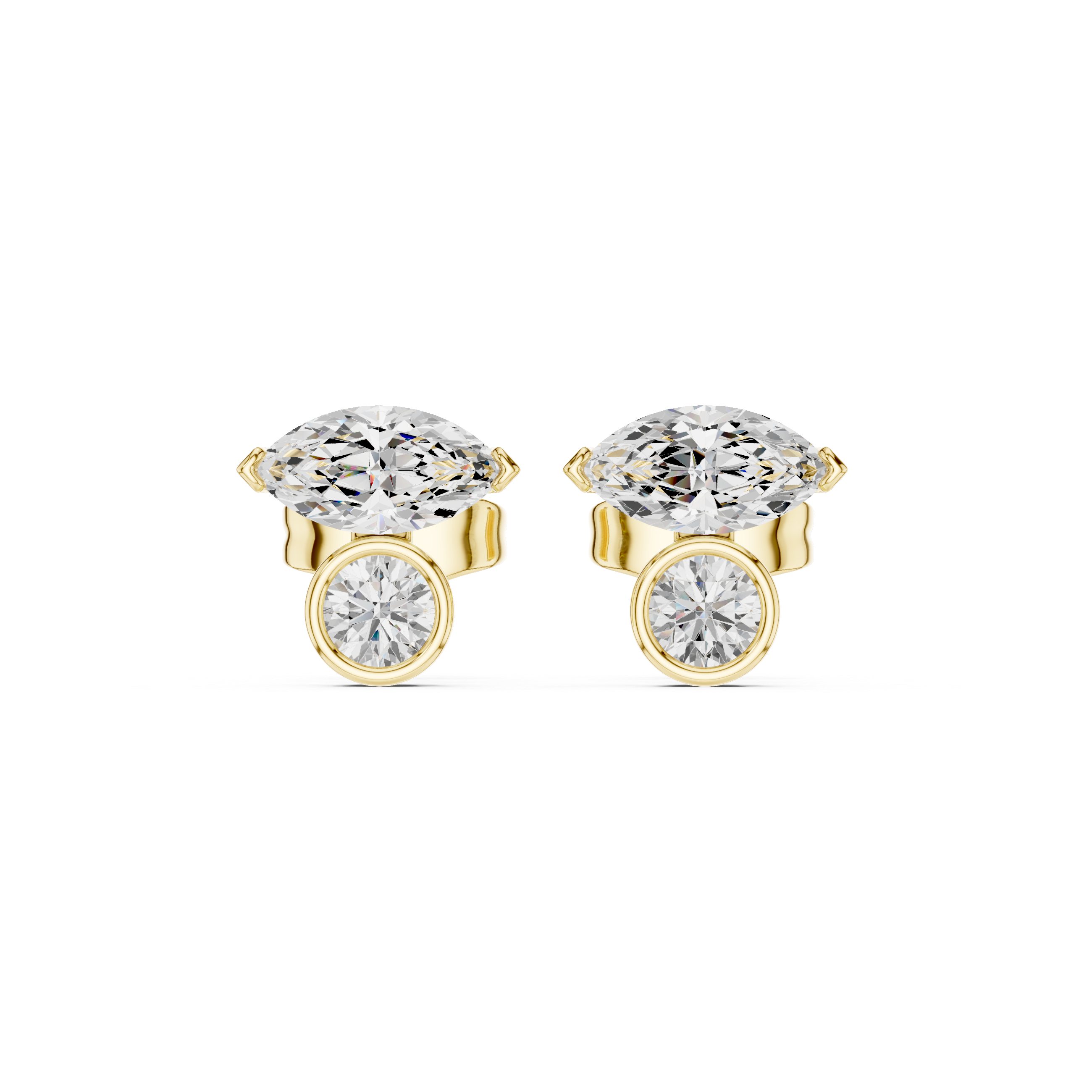 Marquise & Round Diamond Duo Stud Earrings