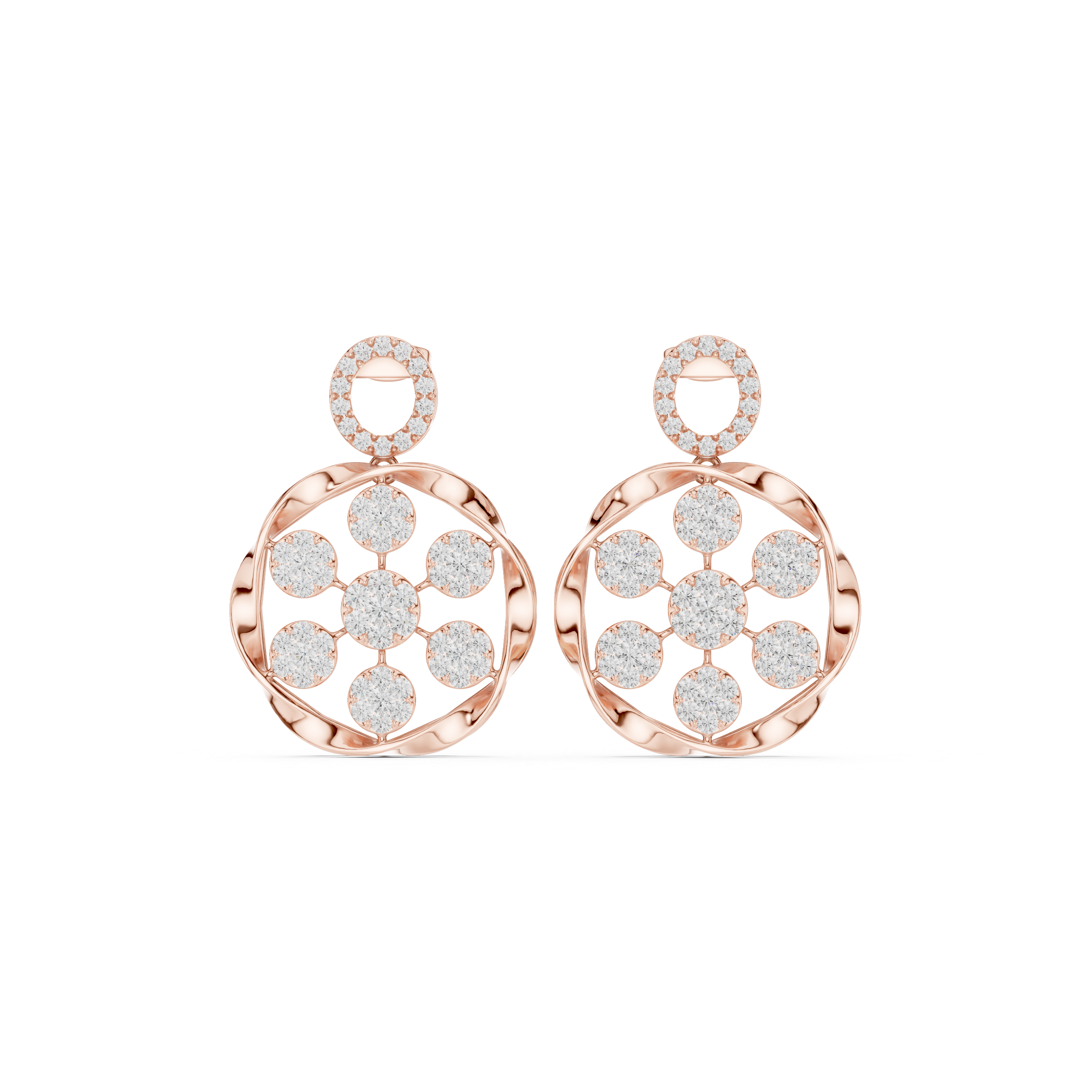 Floral Circle Diamond Drop Earrings