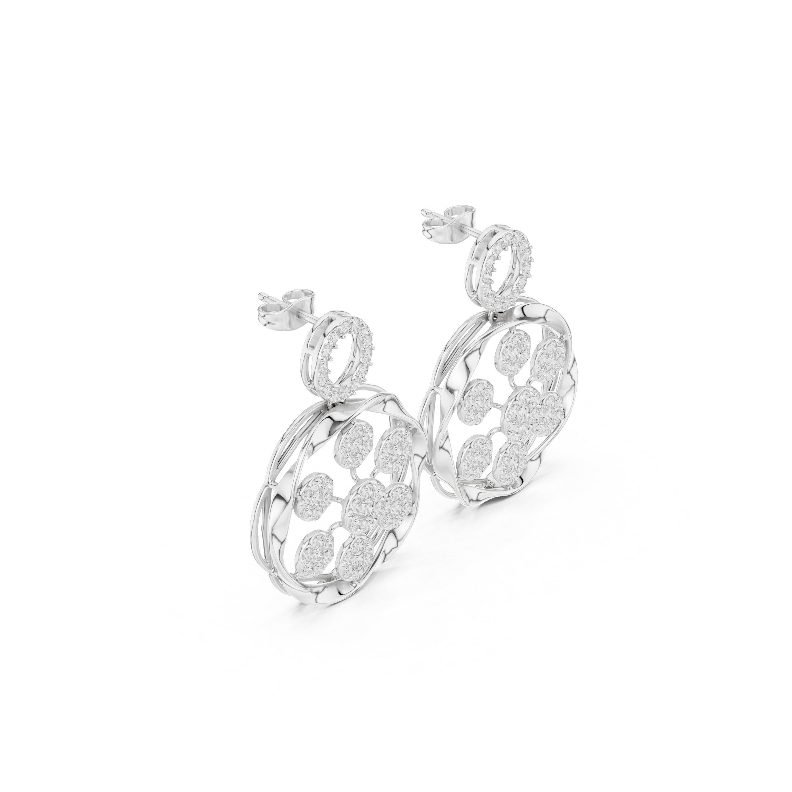 Floral Circle Diamond Drop Earrings