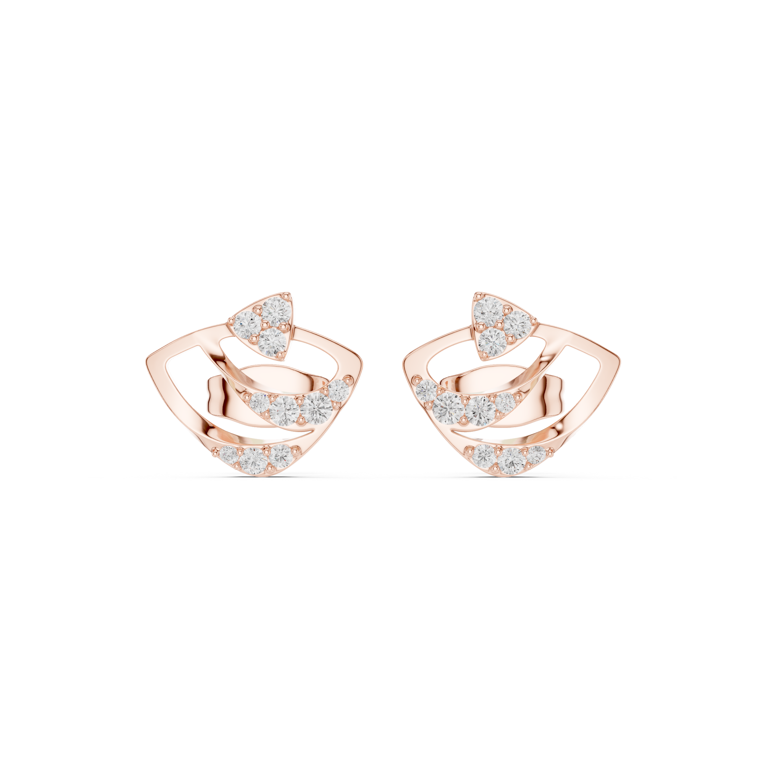 Modern Layered Geometric Diamond Stud Earrings