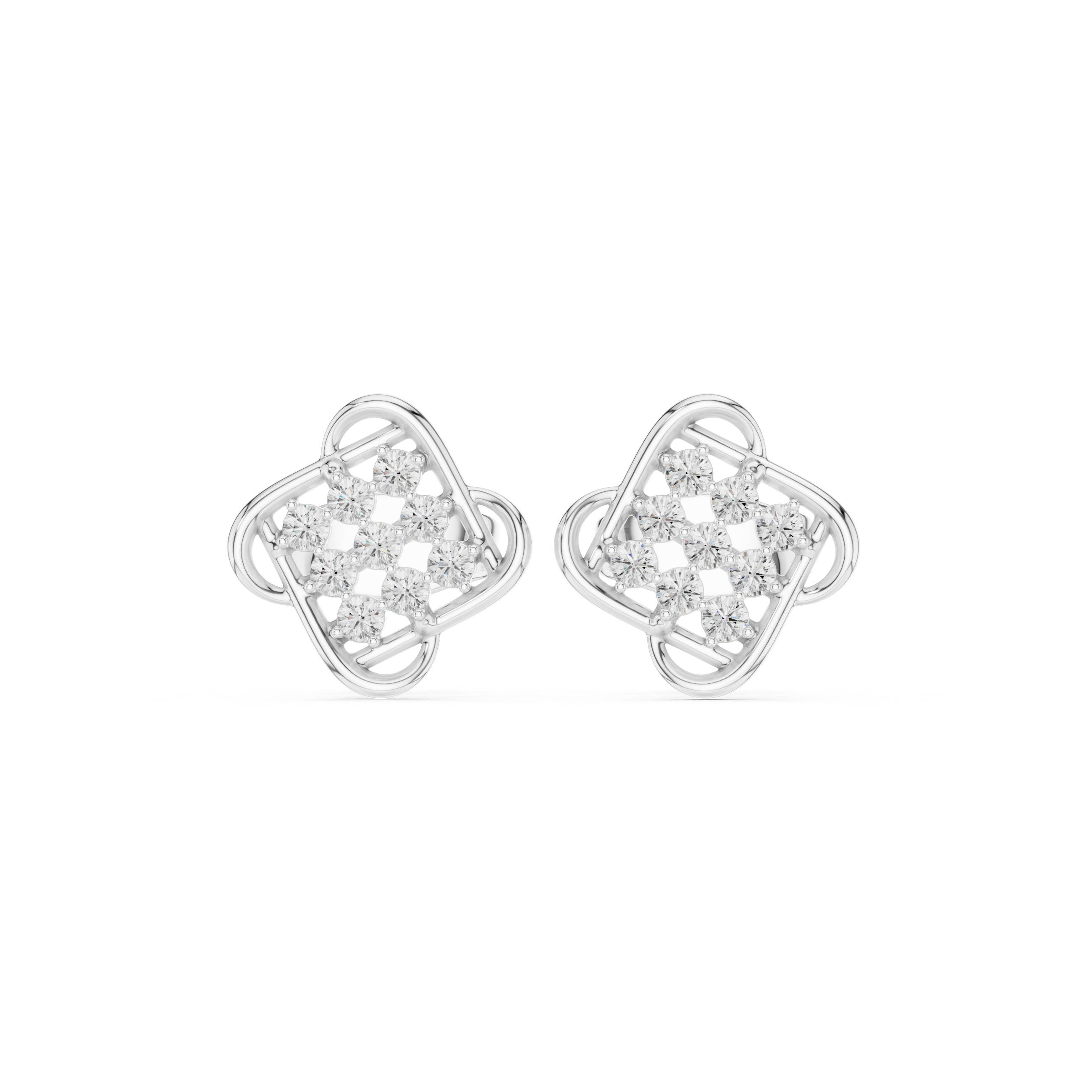 Geometric Clover Diamond Stud Earrings
