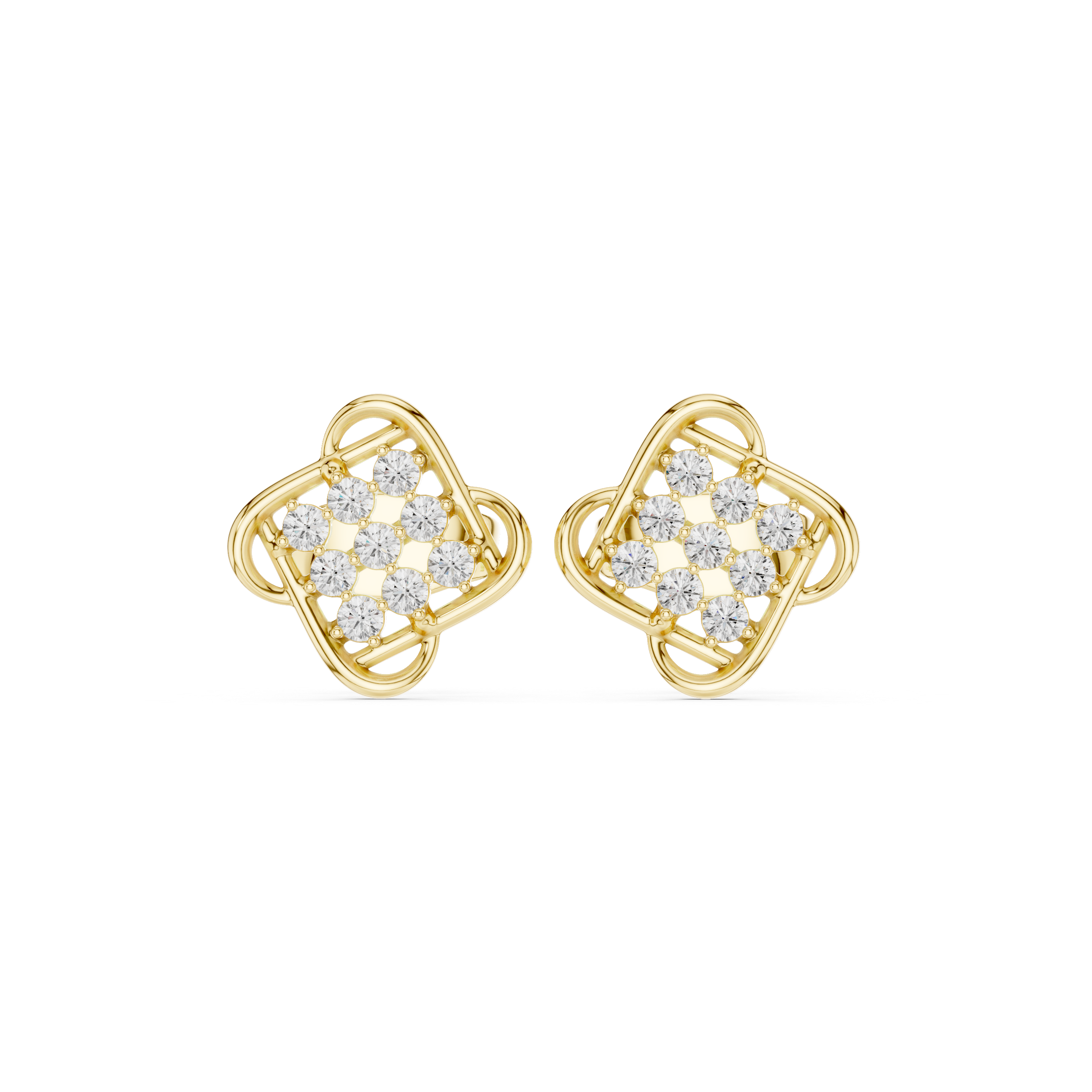 Geometric Clover Diamond Stud Earrings