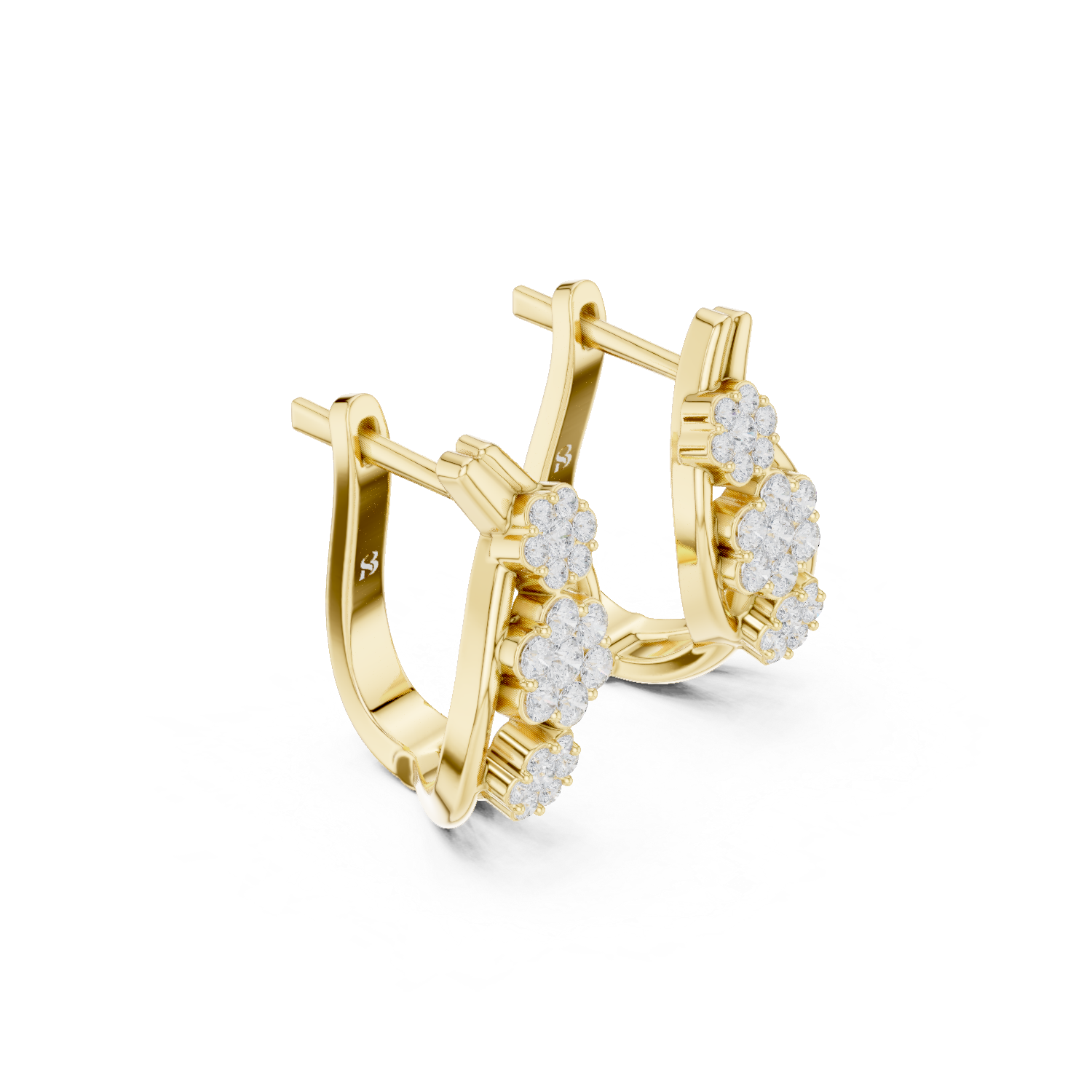 Floral Cluster Hoop Diamond Earrings